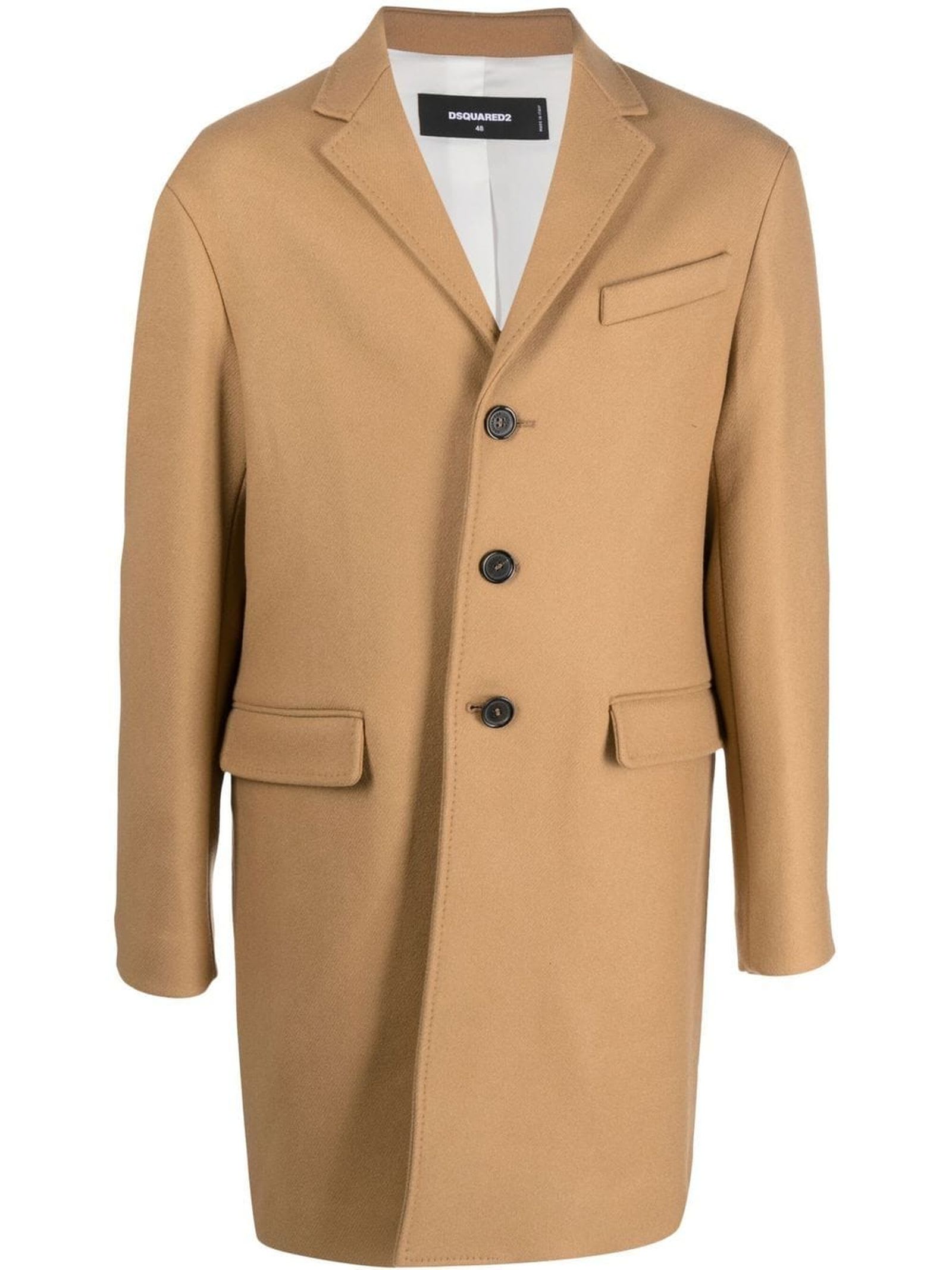 DSQUARED2 CAMEL BROWN VIRGIN WOOL BLEND COAT