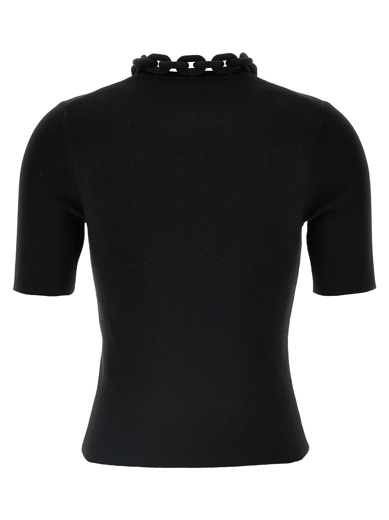 Rabanne Micro Ribbed T-shirt With Chain Detail In Black