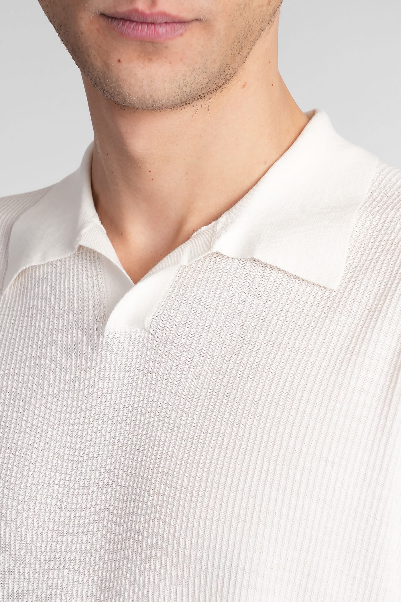 Roberto Collina Short Sleeve Polo Sweater In Beige