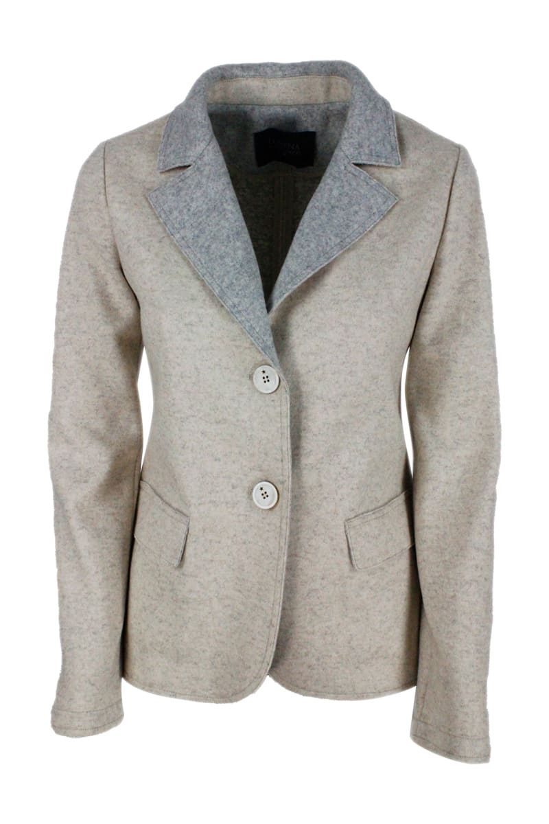 Lorena Antoniazzi Blazer Jacket In Woolen Cloth With Elbow Patches. Closure With 2 Buttons