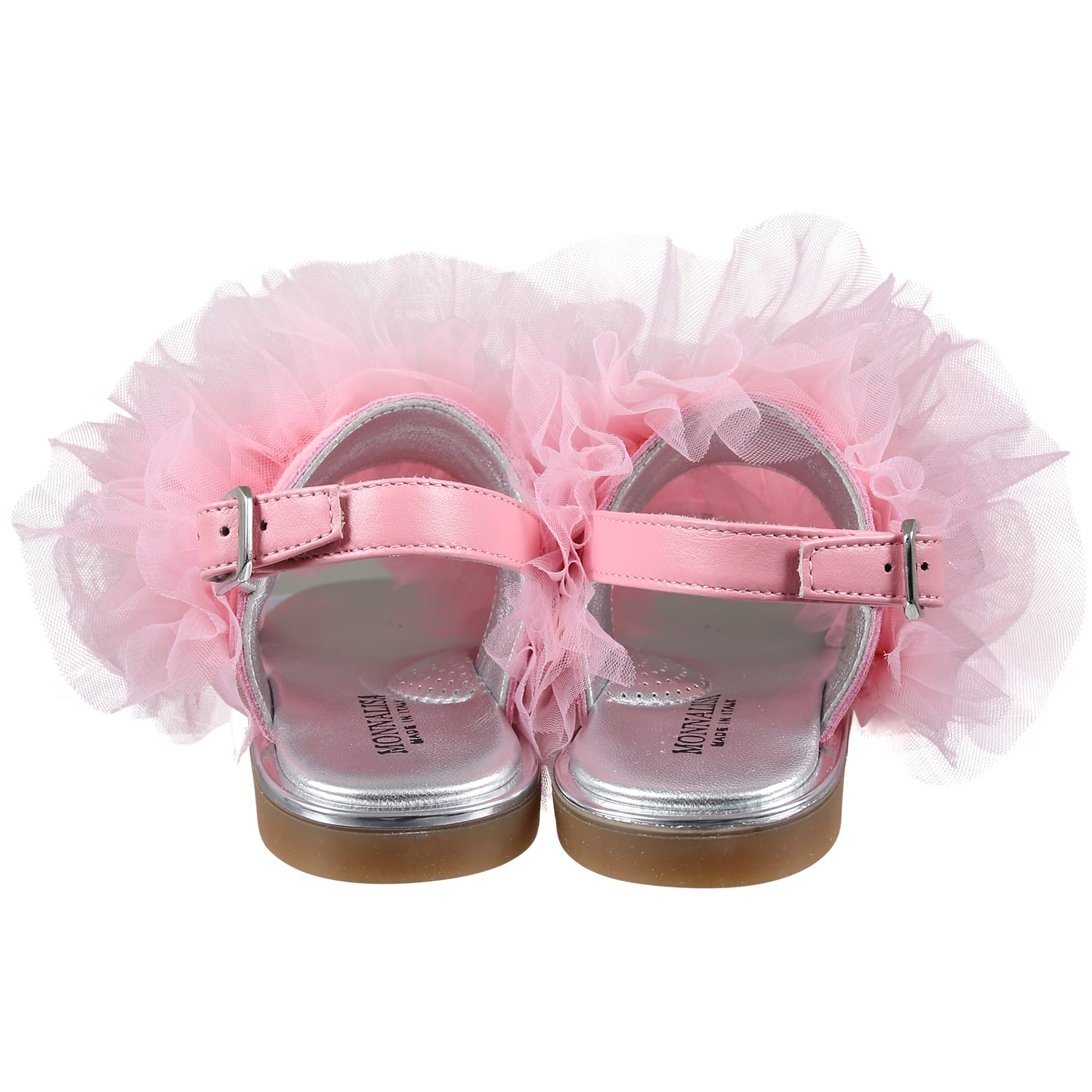 MONNALISA PINK SANDALS FOR GIRL WITH TULLE 