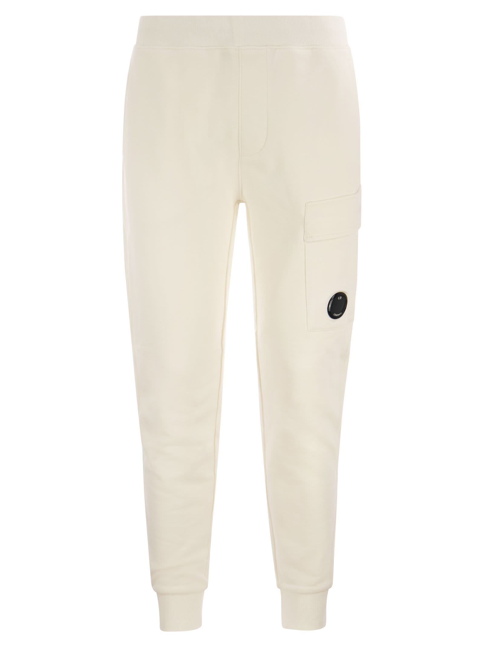 C.p. Company Diagonal Raised Fleece Lens Sweatpants In Off White