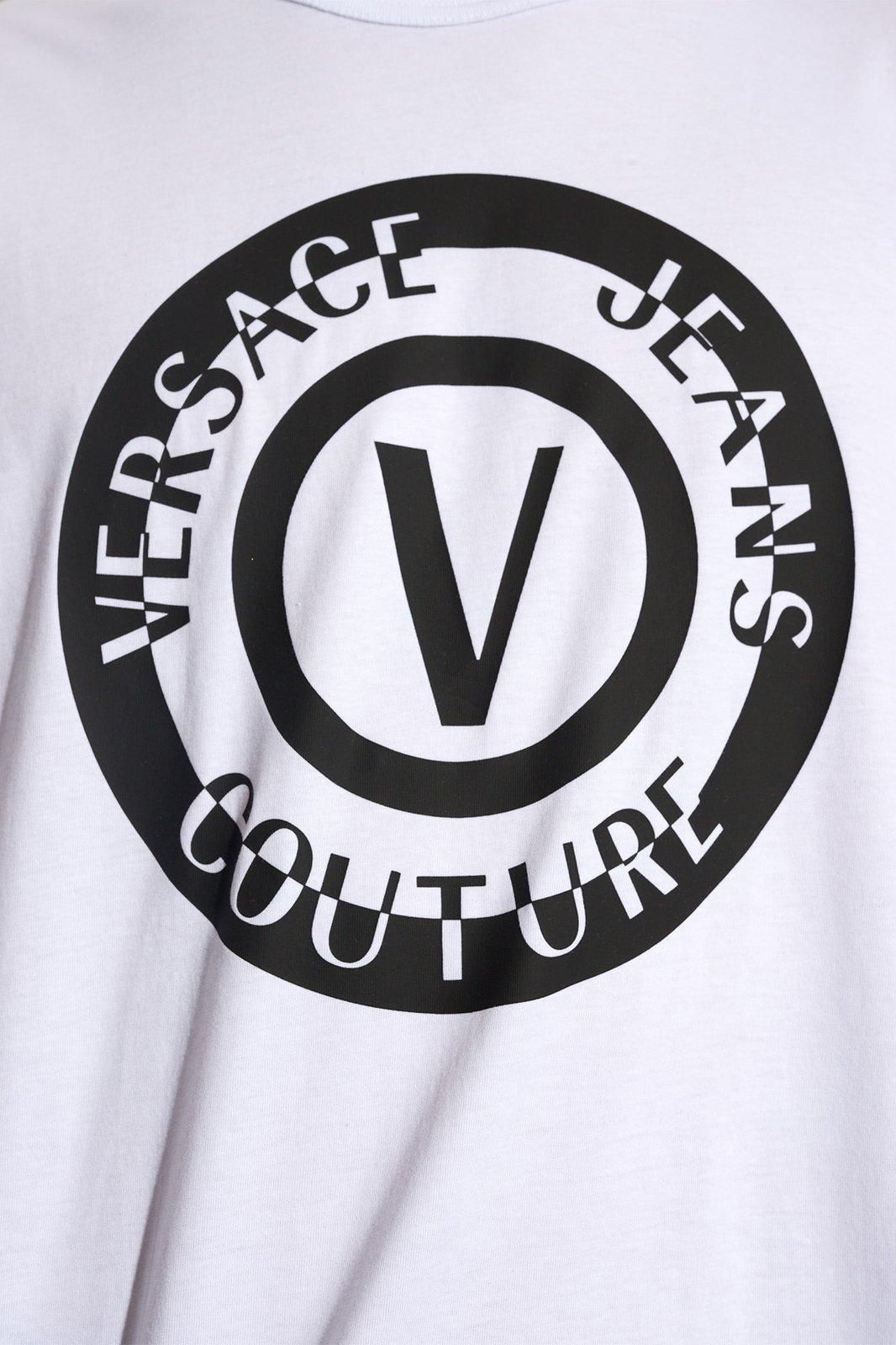 Shop Versace Jeans Couture Logo Printed Crewneck T-shirt In White