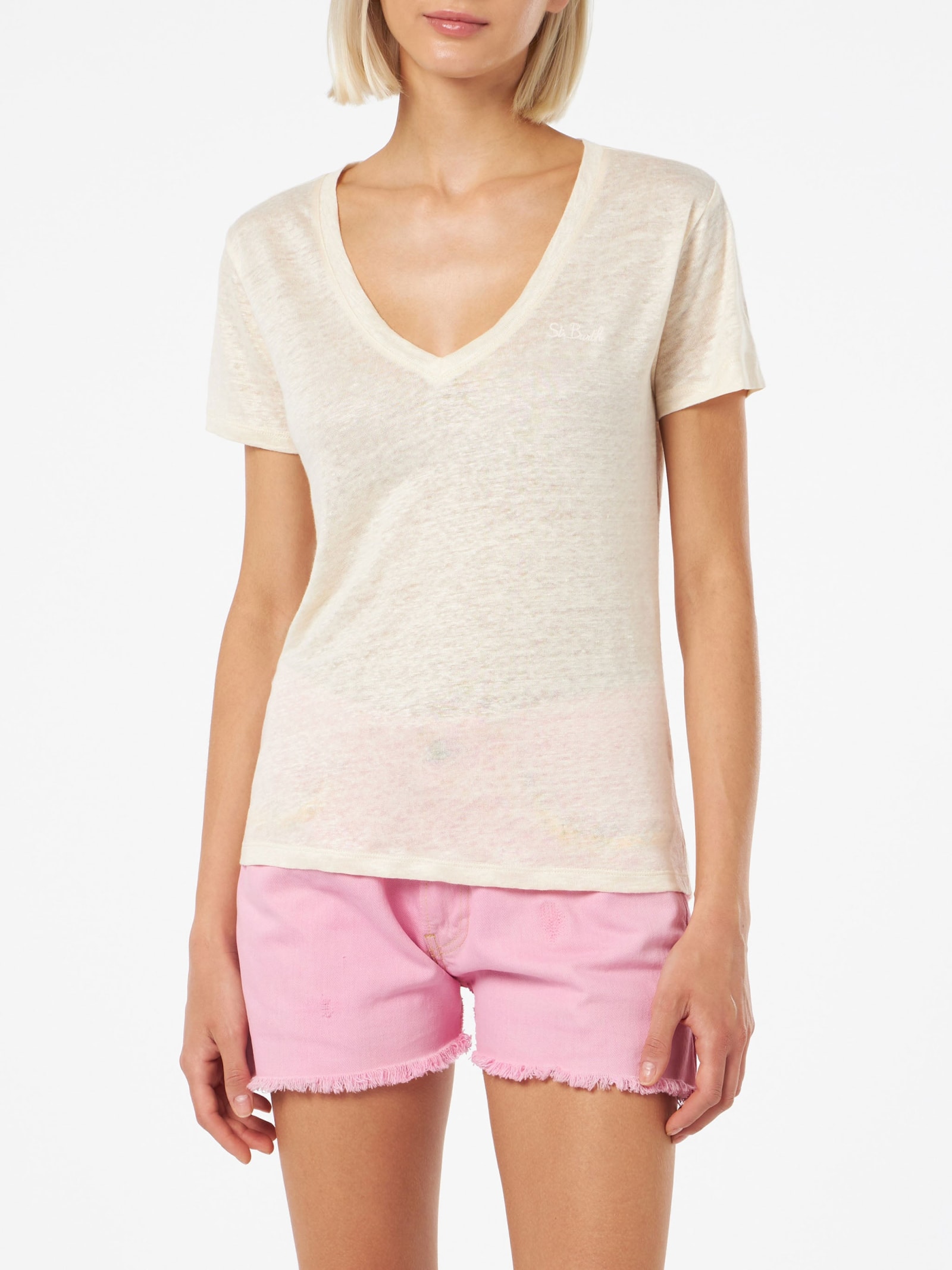 Mc2 Saint Barth Eloise Linen T-shirt In White