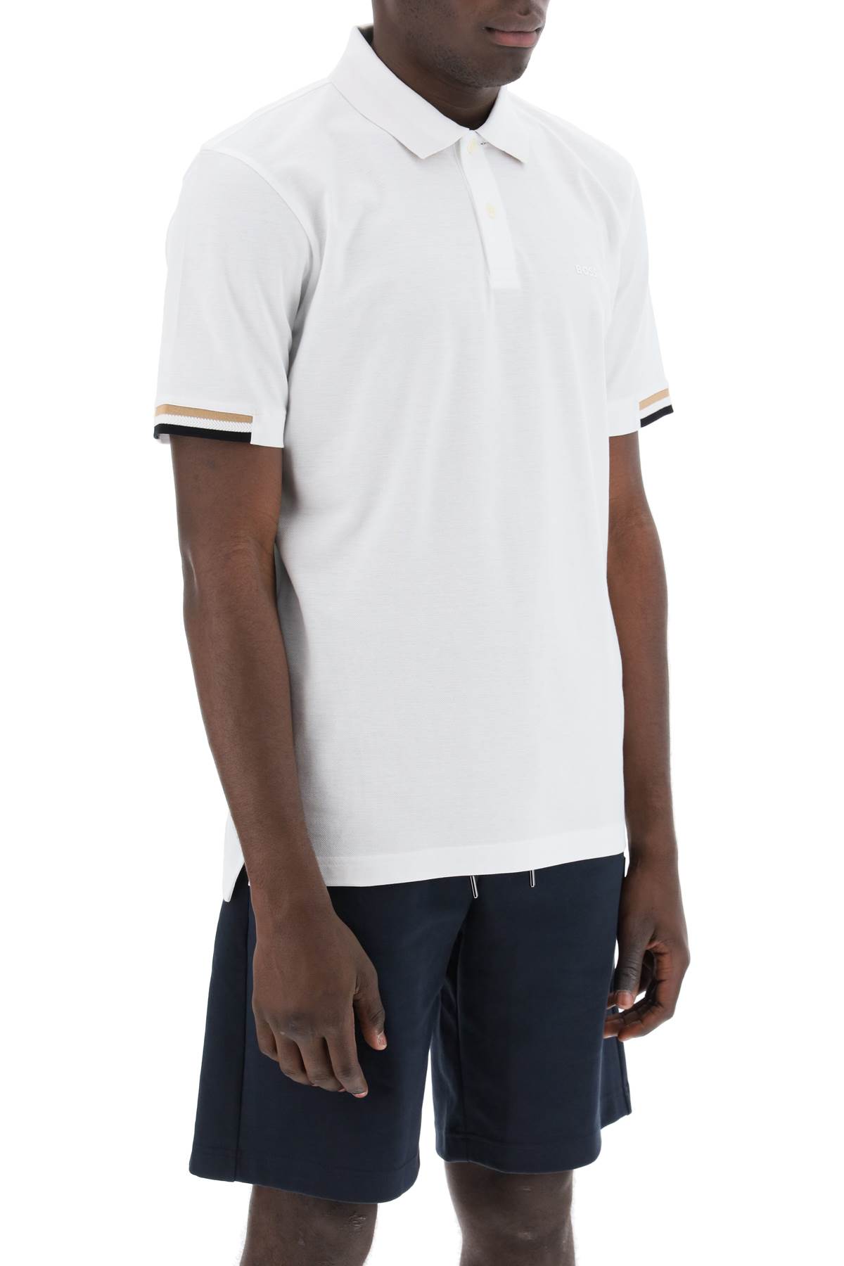 Shop Hugo Boss Parlay Polo Shirt With Stripe Detail In White (white)