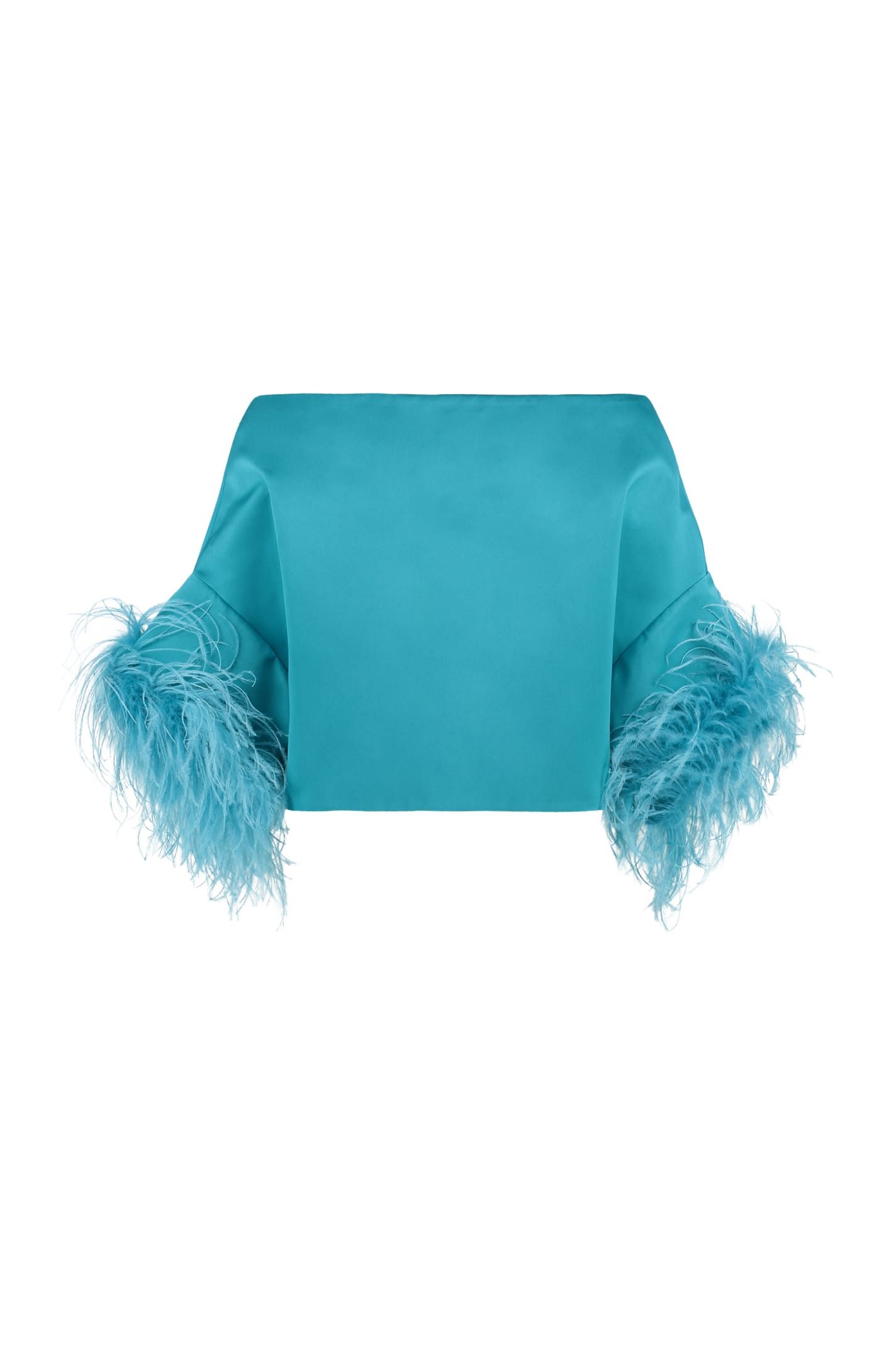 Shop P.a.r.o.s.h Off-shoulder Bolero Jacket In Turquoise