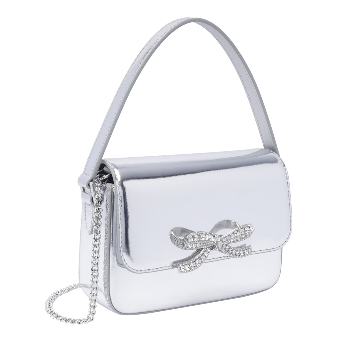 Shop Self-portrait Leather Micro Bag In Silver