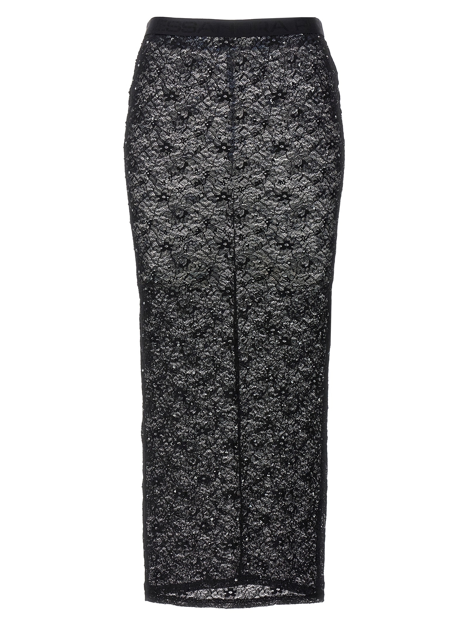 Shop Alessandra Rich Rhinestone Lace Midi Skirt In Black