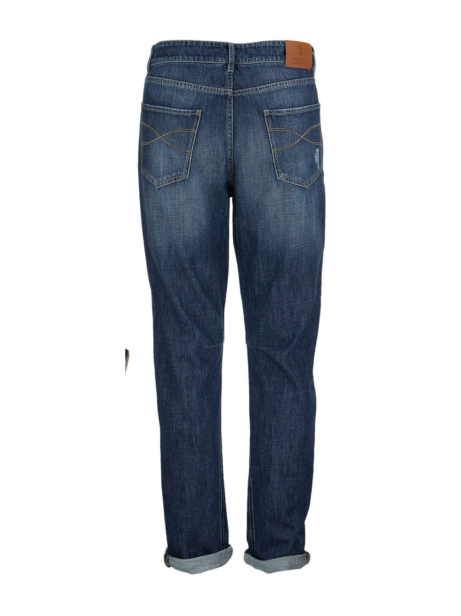 Shop Brunello Cucinelli Five-pocket Leisure Fit Trousers In Old Denim With Rips In Dark Blue
