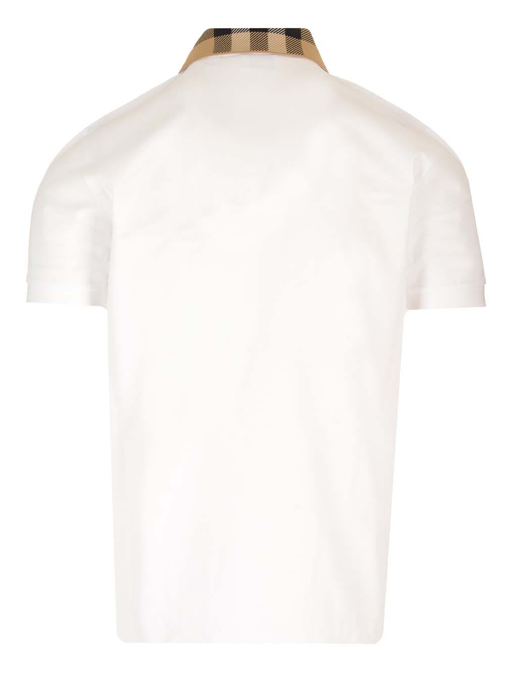 Burberry Check-collar White Polo Shirt With Three-button Placket