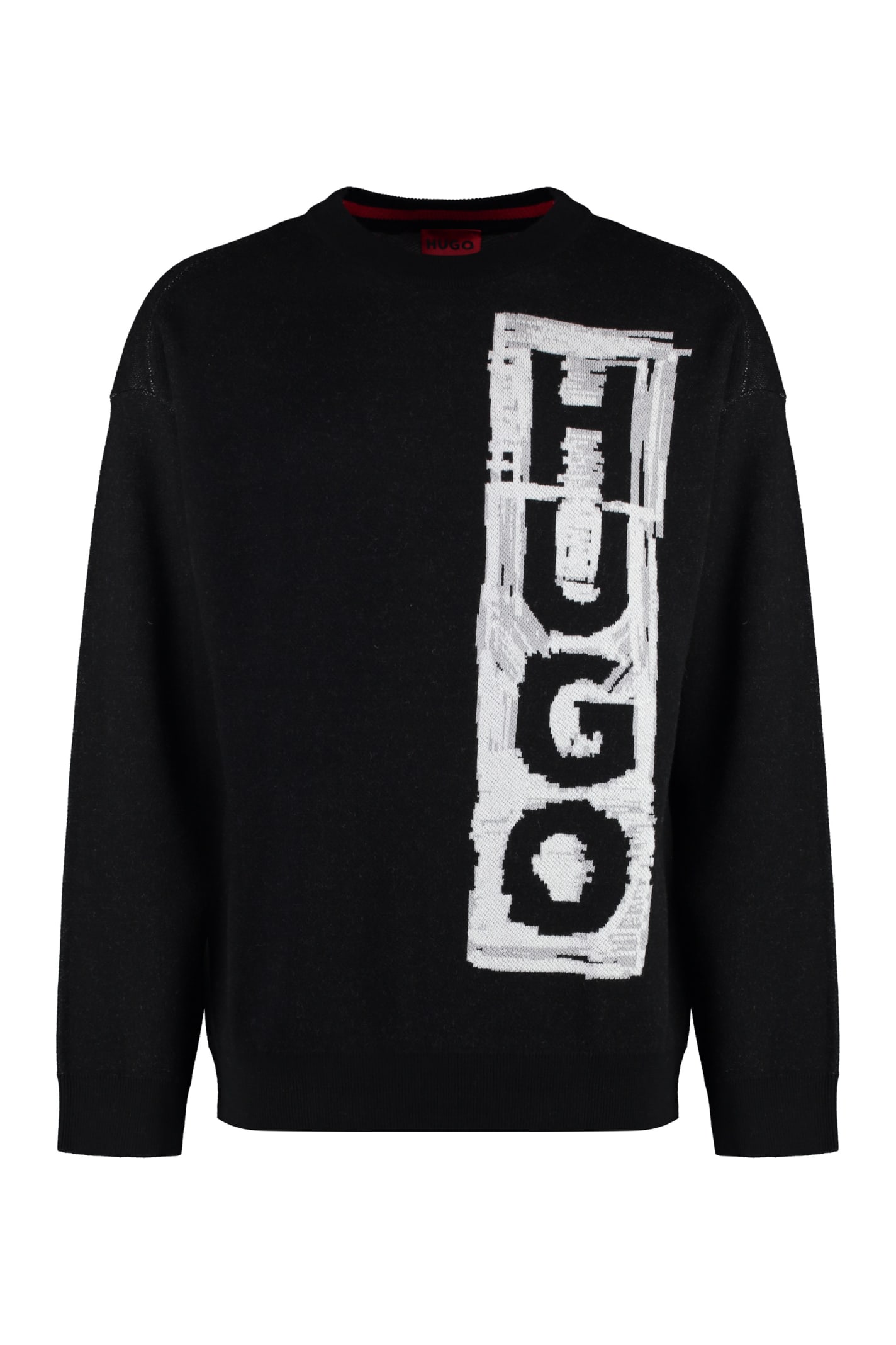 Shop Hugo Boss Cotton Crew-neck Sweater In Black