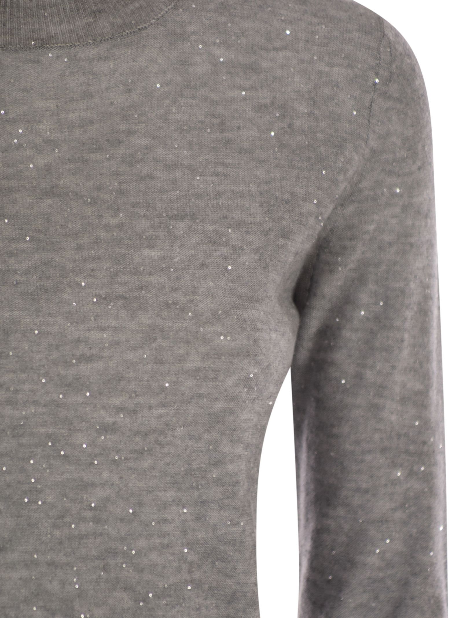 Fabiana Filippi High-necked Wool Sweater With Sequins In Gray