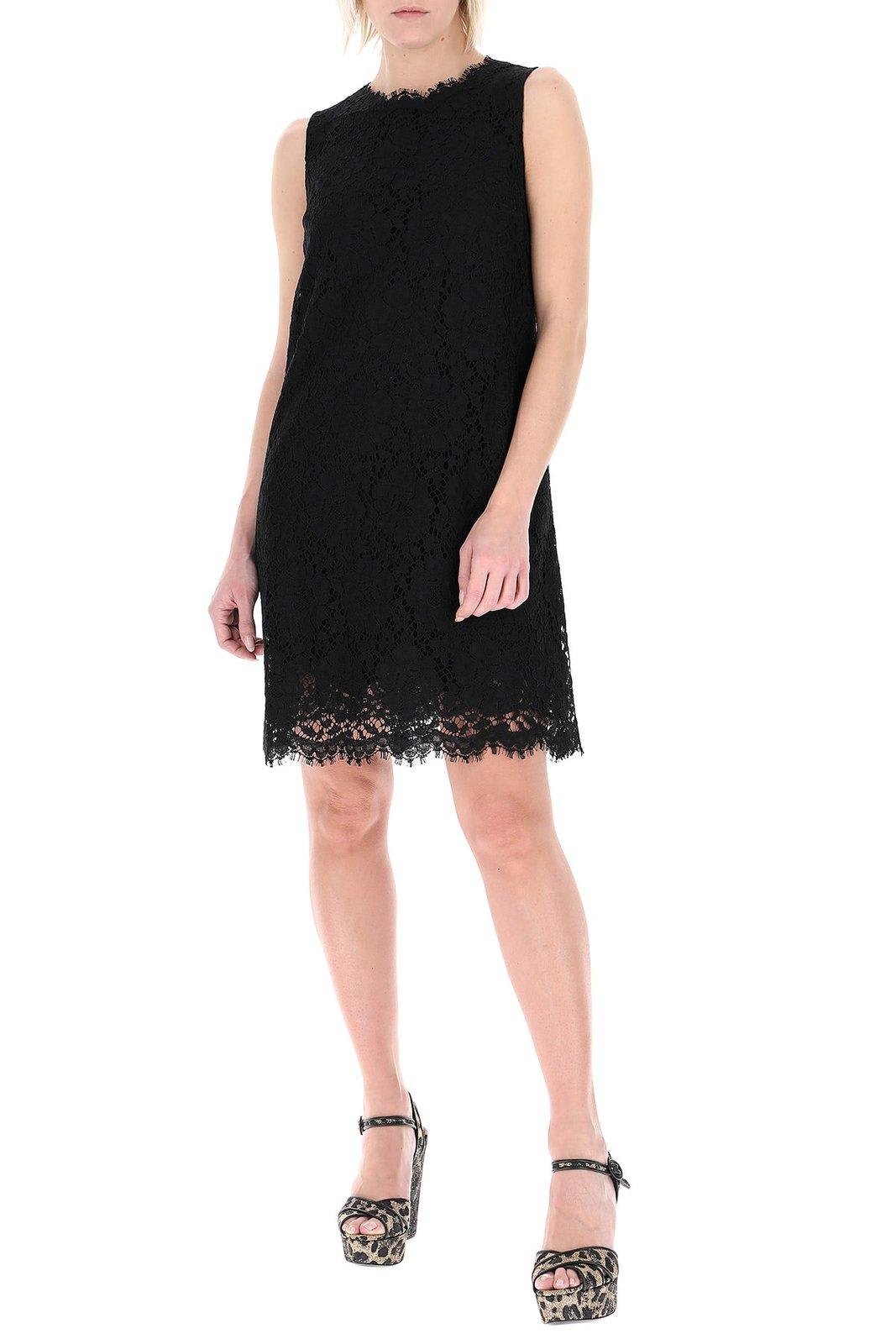 Shop Dolce & Gabbana Lace Sleeveless Mini Dress In Nero