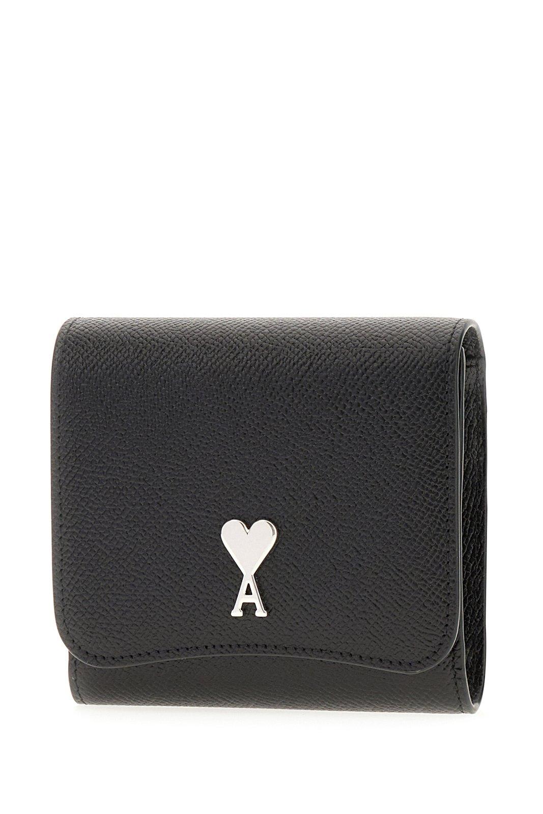 Shop Ami Alexandre Mattiussi Logo Plaque Tri-fold Wallet In Noir/argent Vibre