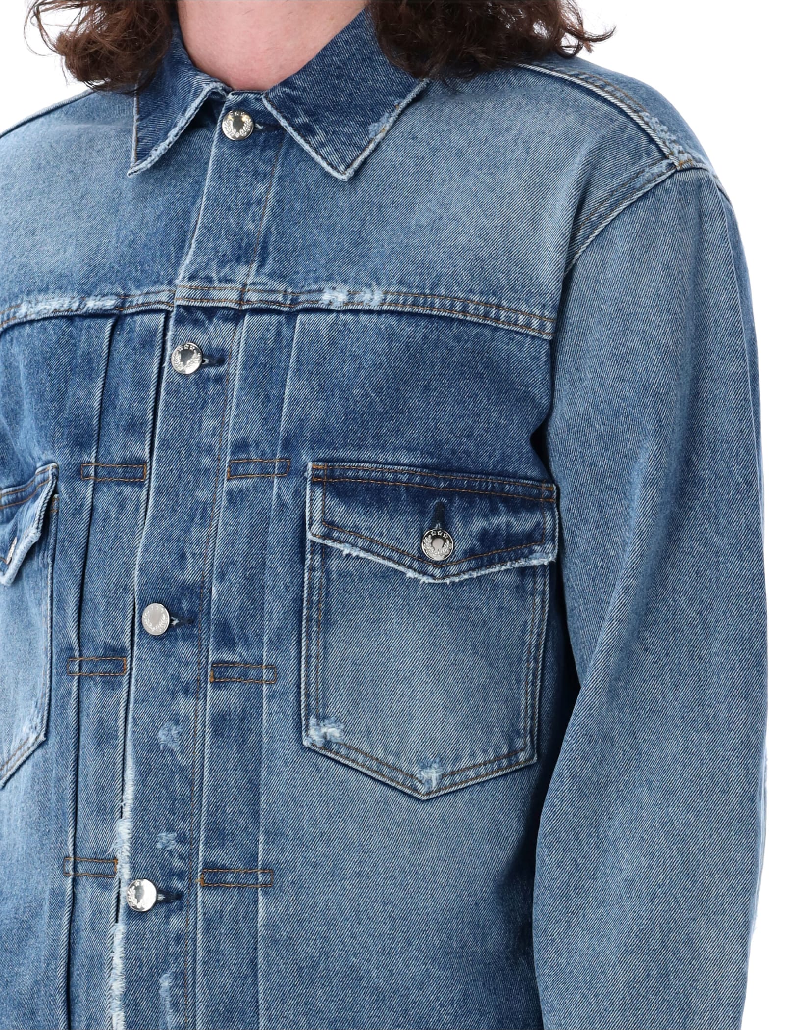 Shop Séfr Elù Denim Jacket In Worn Blue