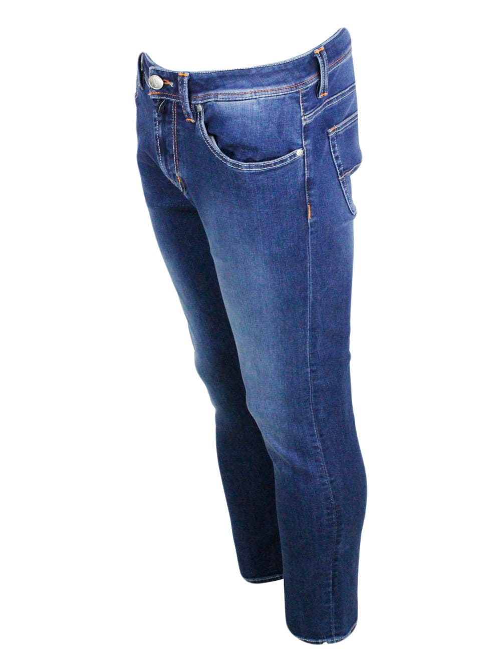 Shop Sartoria Tramarossa Leonardo Zip Monza Trousers In 5-pocket Super Stretch Selvedge Denim With Contrasting Color Tailored