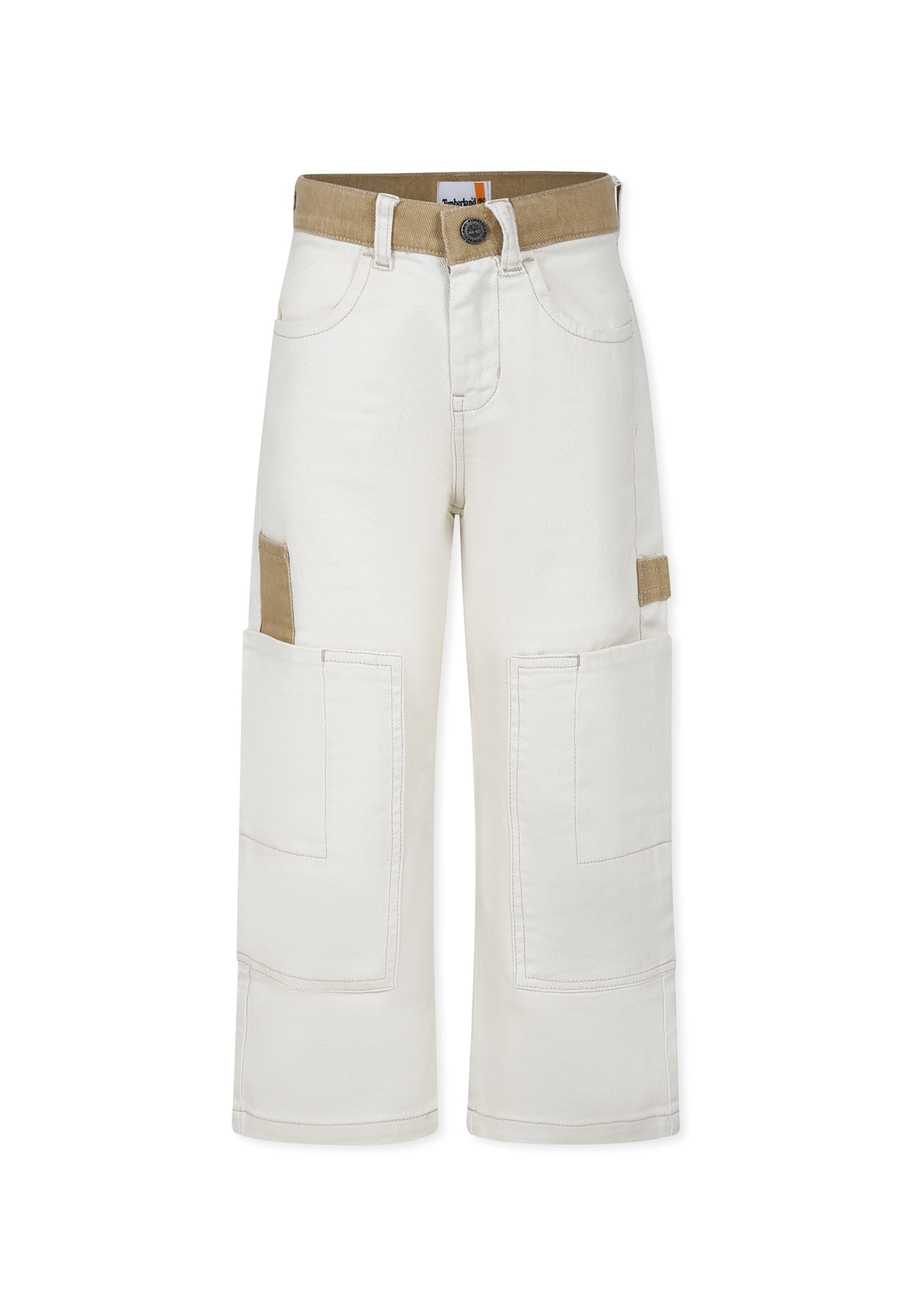 Timberland Ivory Trousers For Boy With Logo In Ivory