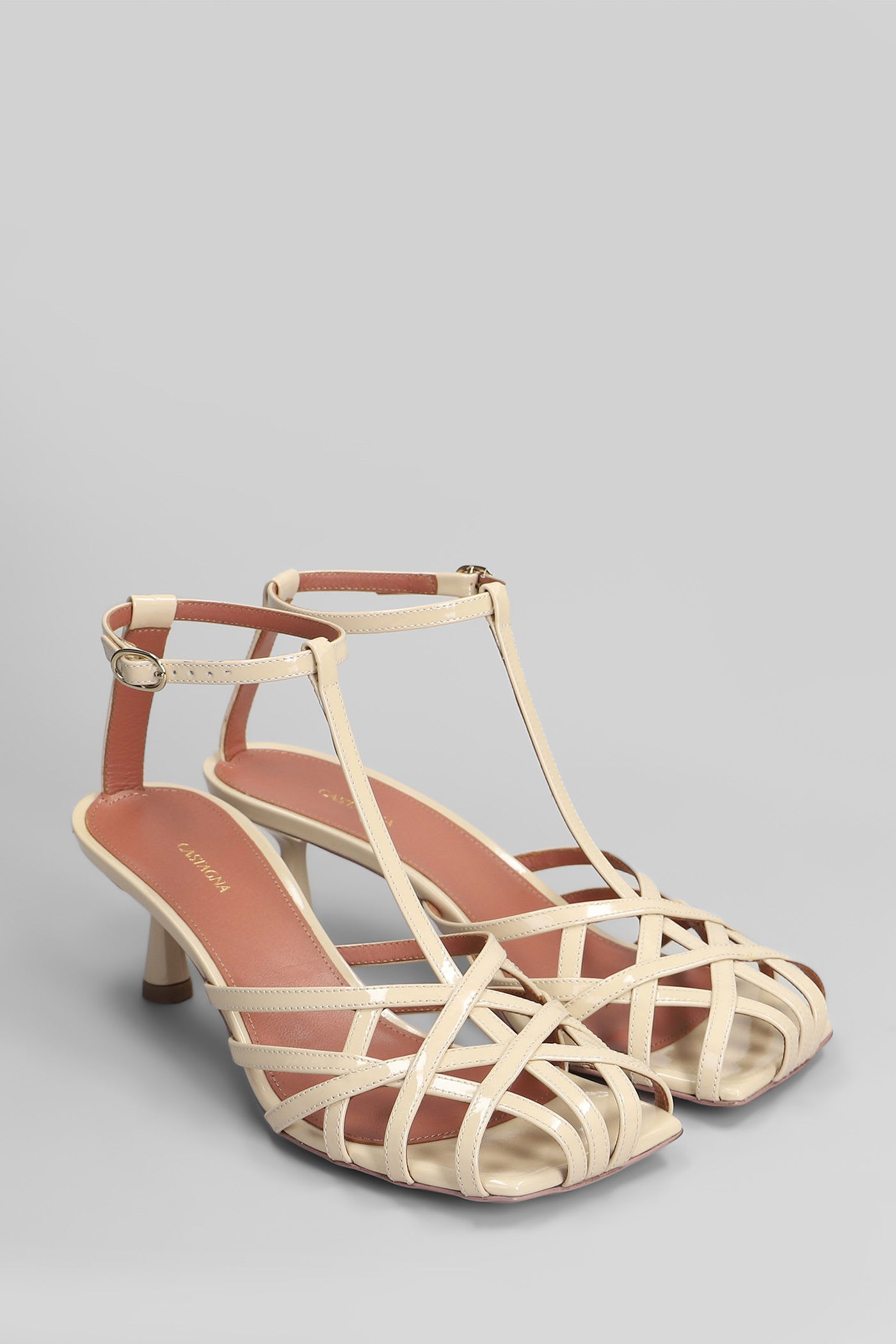 Aldo Castagna Manila Sandals In Powder Patent Leather In Brown