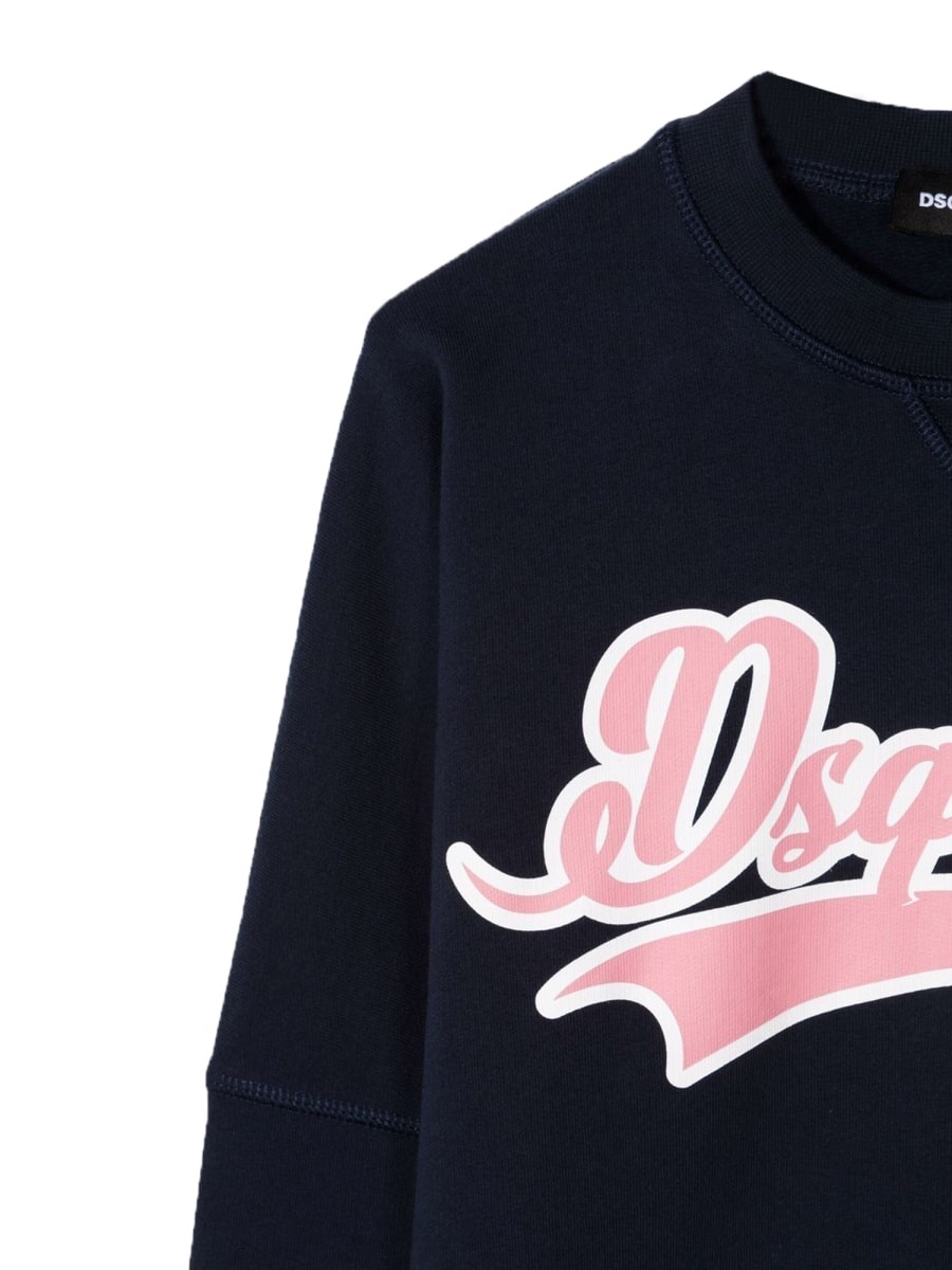 Dsquared2 Logo Print Cotton Sweat Dress In Blue