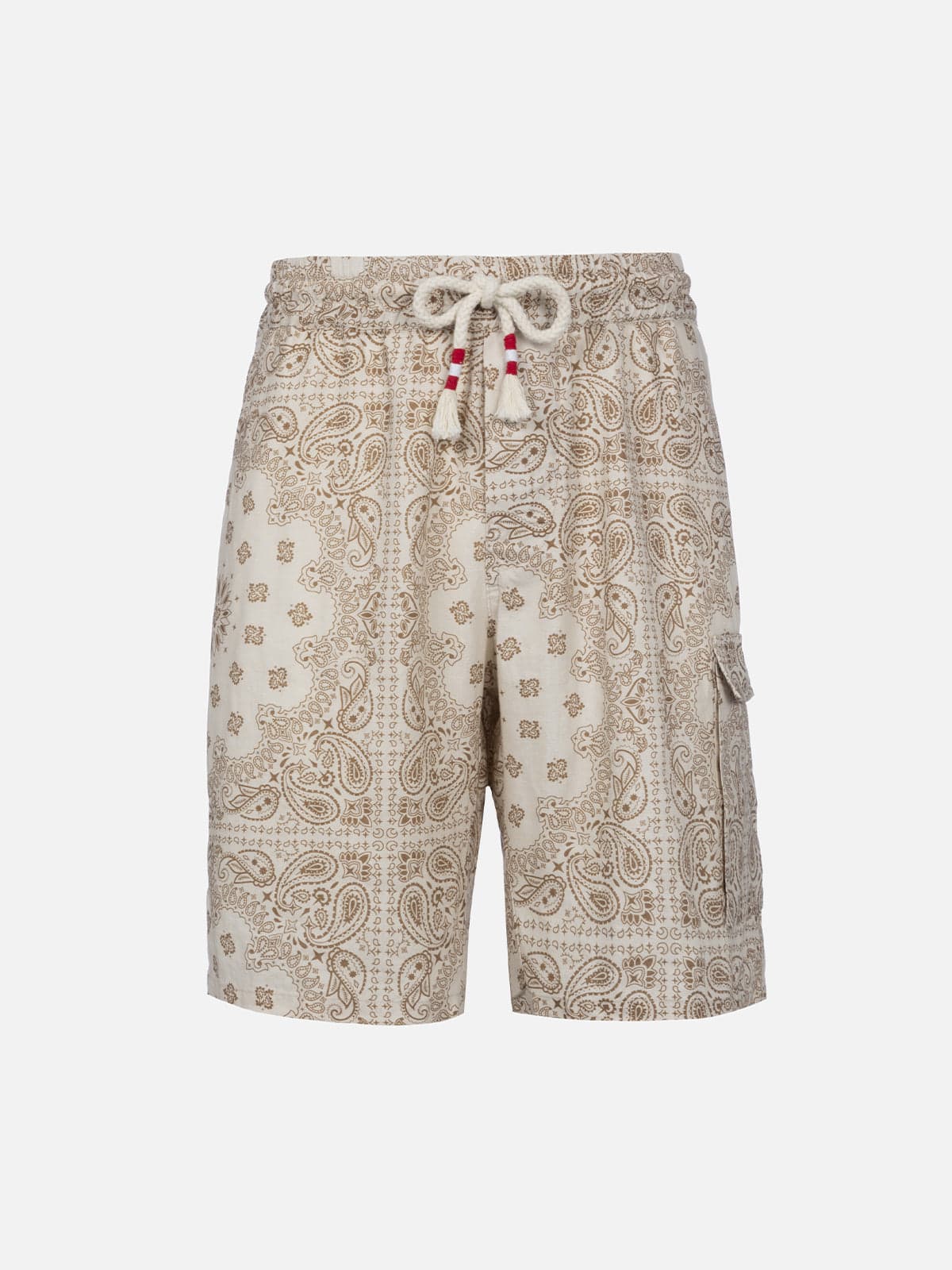 Mc2 Saint Barth Man Linen Bermuda Marseille With Bandanna Print In White