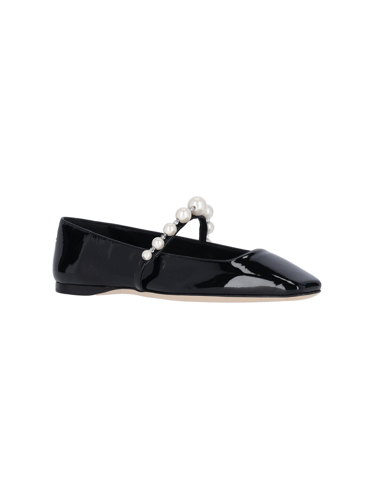 Jimmy Choo Pearl Square Toe Patent Ballerina Shoes In Black