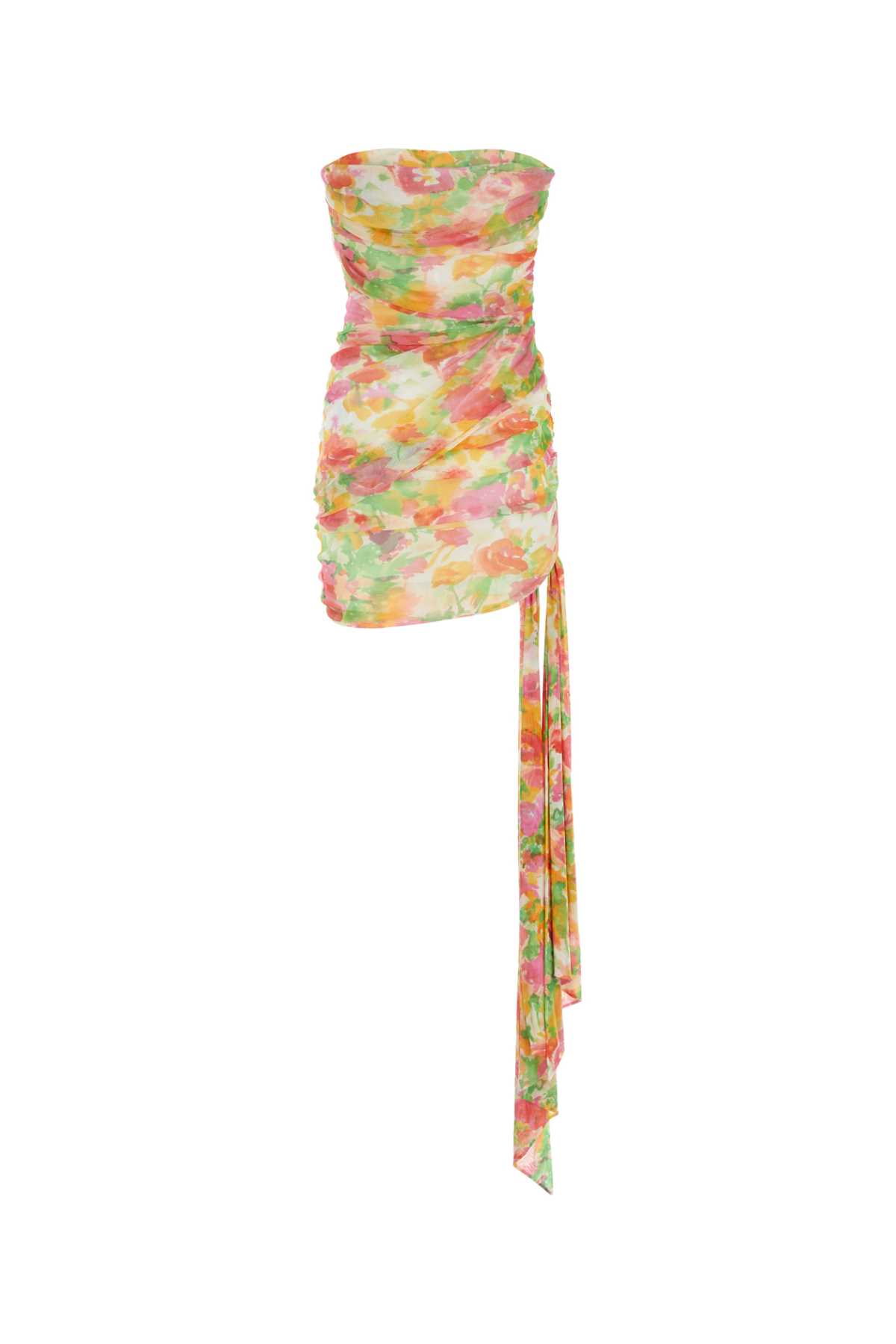 Saint Laurent Strapless Asymmetric Ruched Floral-print Tulle Mini Dress In Craierosevert