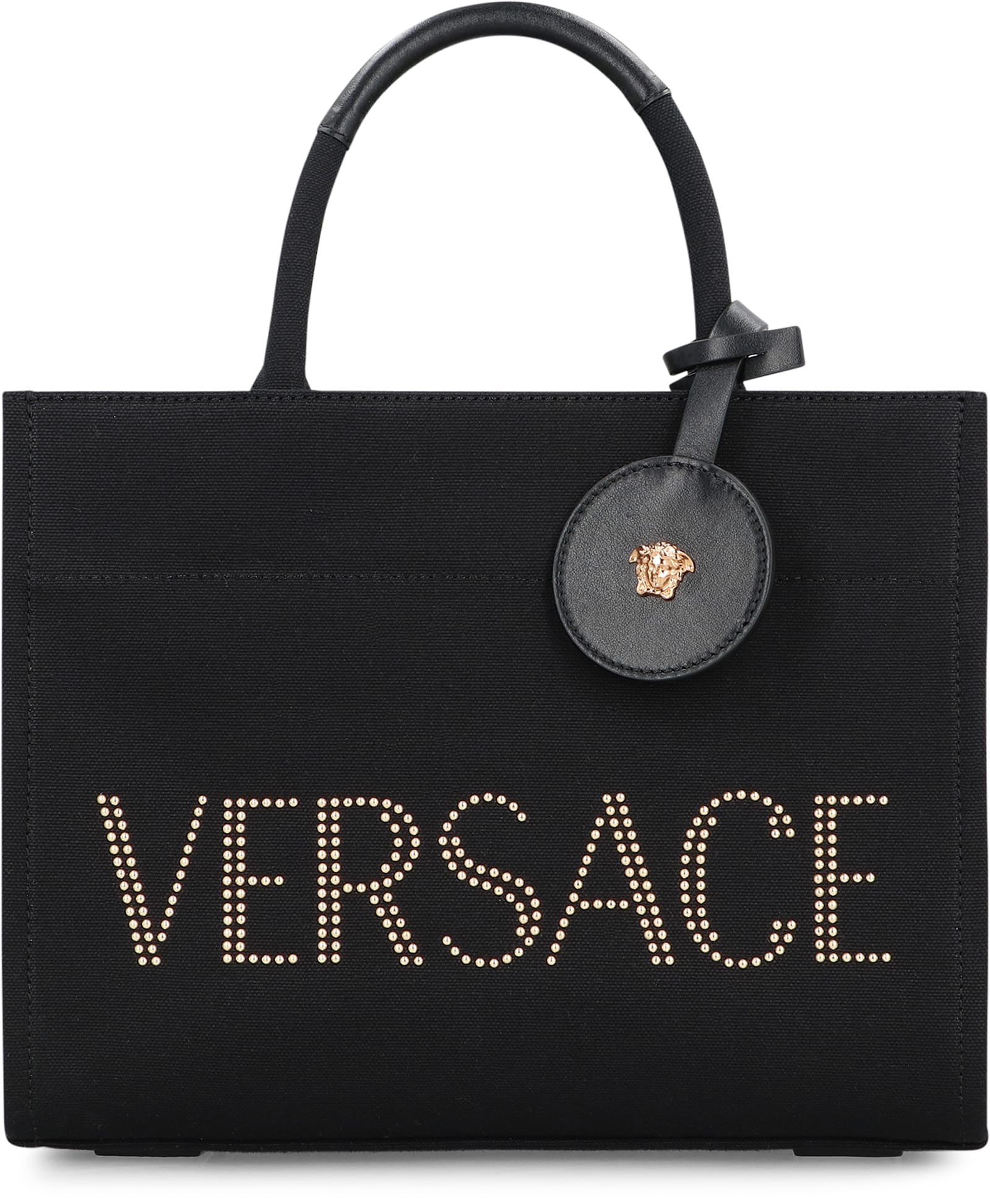 Versace Small Canvas Tote Bag In Black