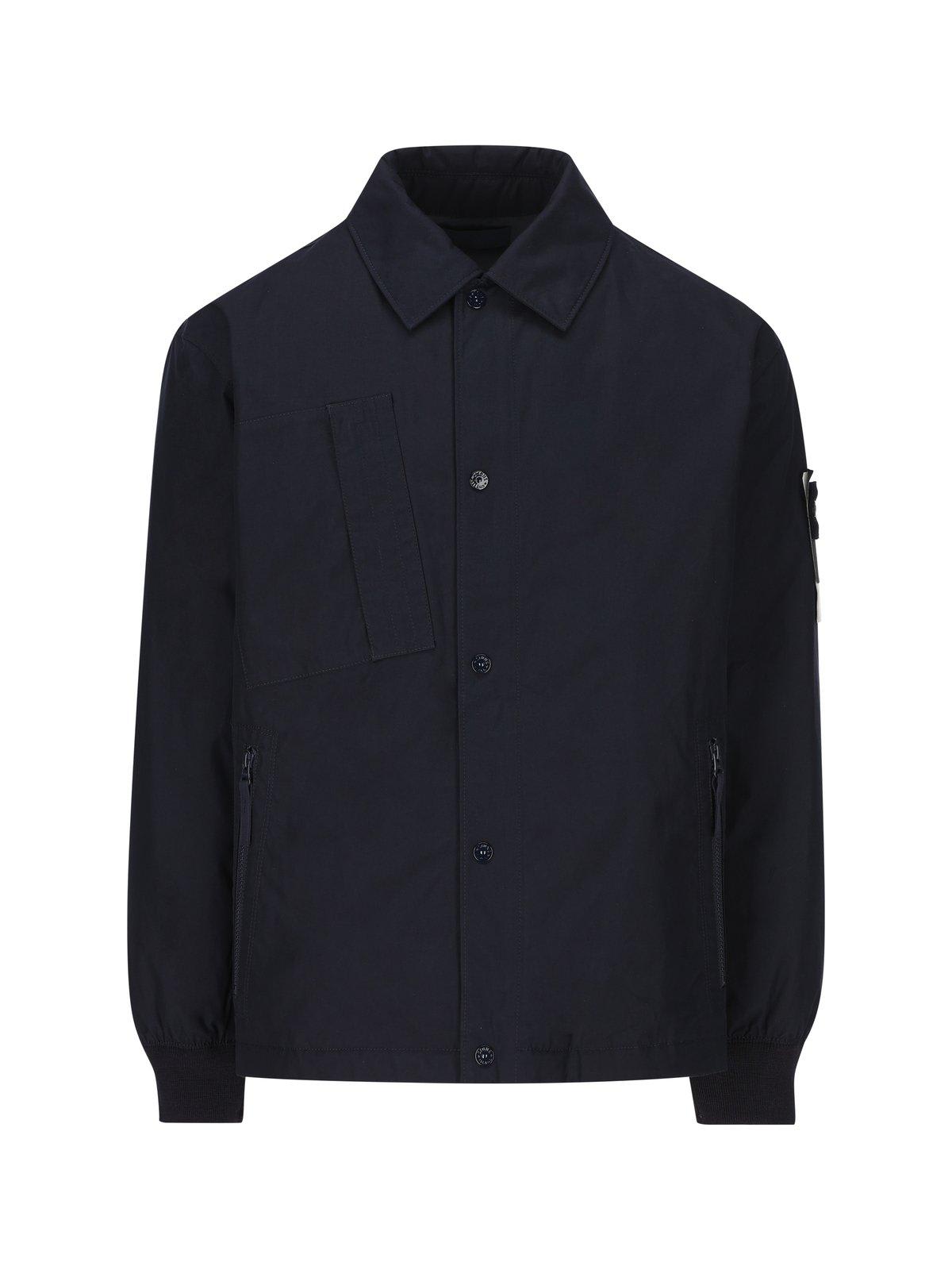 STONE ISLAND COMPASS-PATCH BUTTON-UP DOWN SHIRT JACKET
