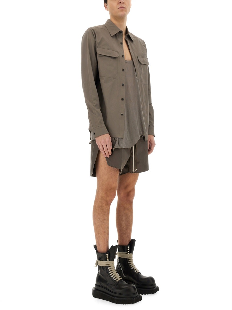 Rick Owens Structured Cotton Work Shirt With Button-down Front In Grey