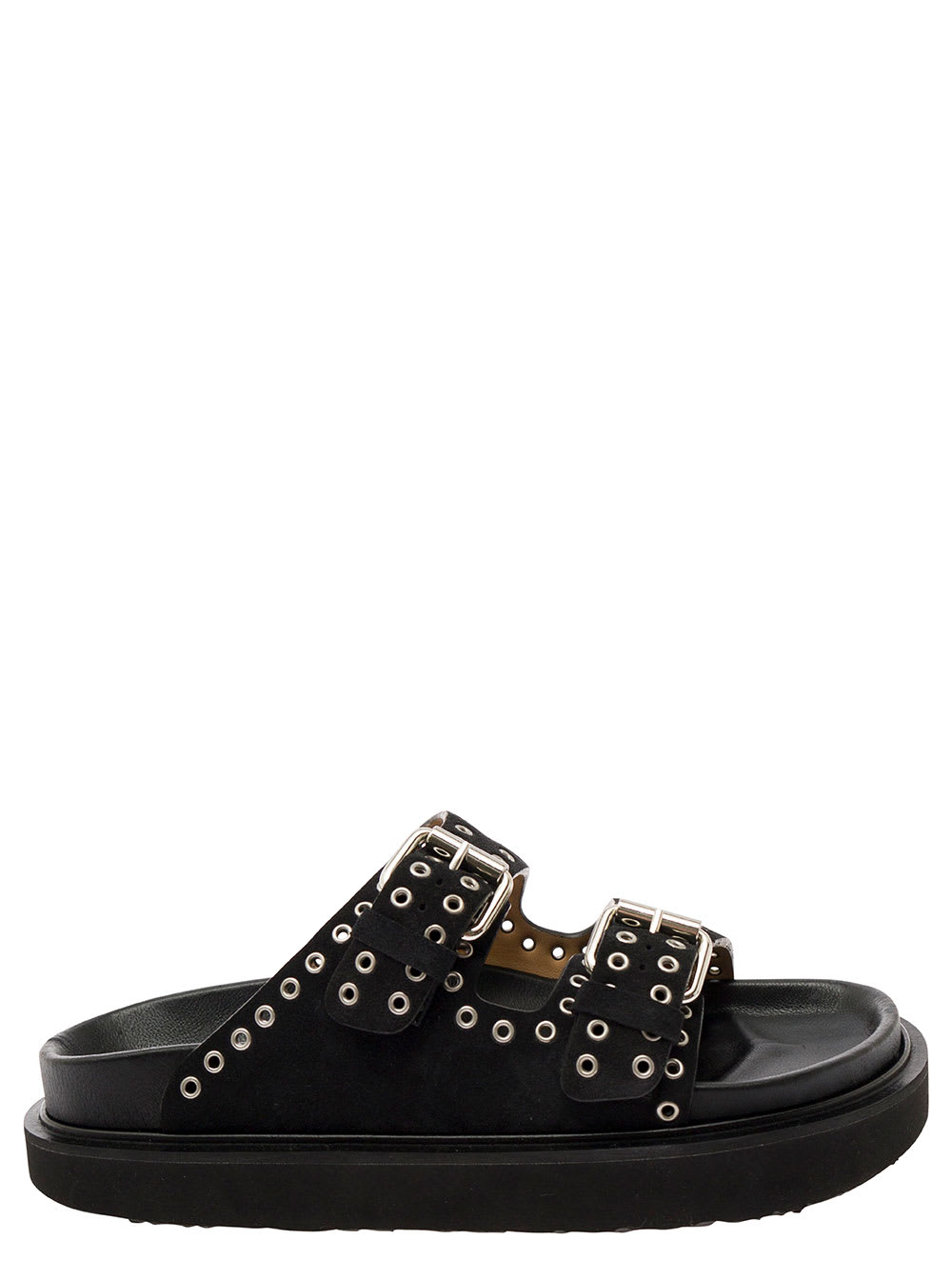Shop Isabel Marant Black Sandals With Studs And Double Buckle Strap In Leather Woman