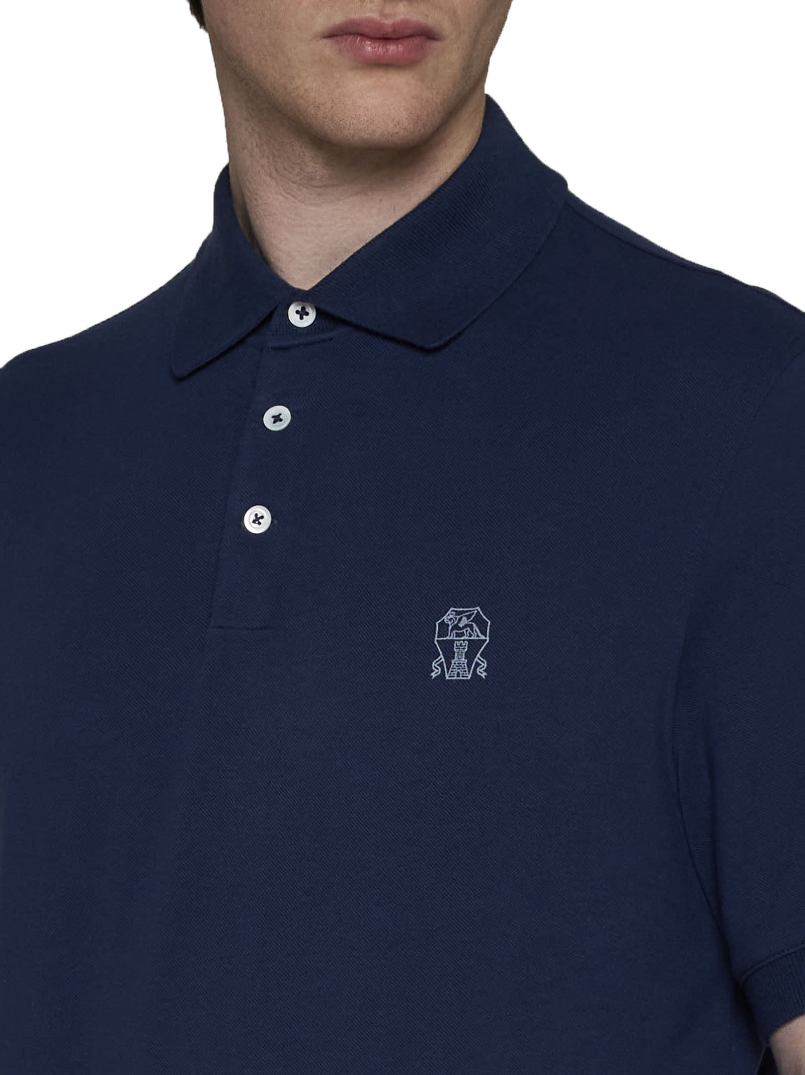 Shop Brunello Cucinelli Polo Shirt In Blu Prussia + Grigio