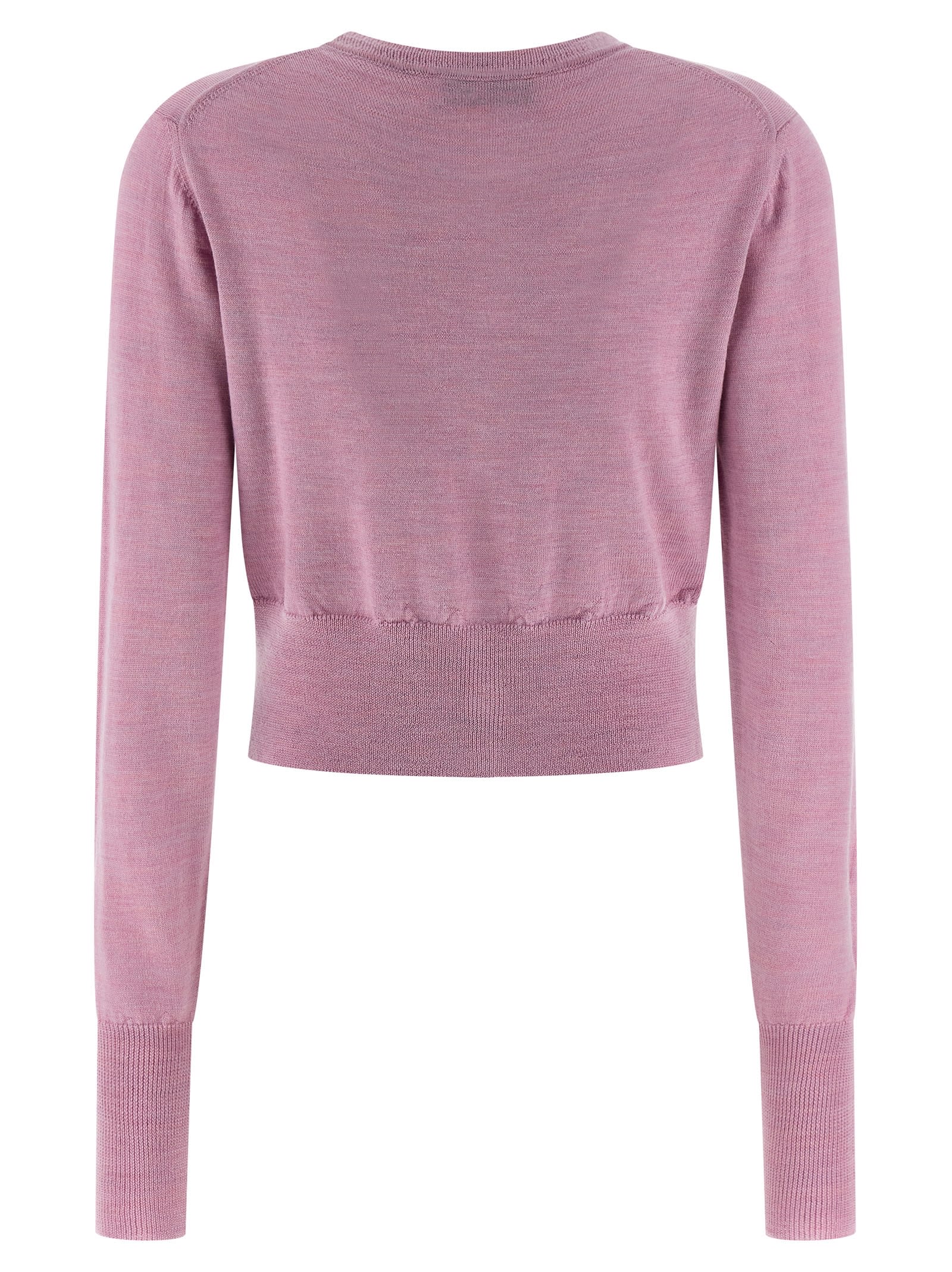 Vivienne Westwood Long Sleeve Cardigan With Ribbed Cuffs And Crew Neck In Pink