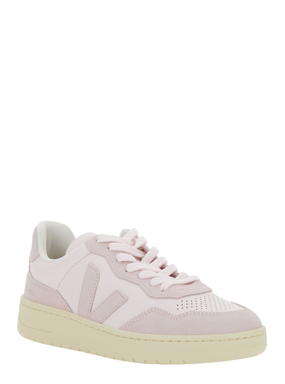 Veja V90 Pink Sneaker With Side Logo And Perforated Toe In Leather Woman In Pink
