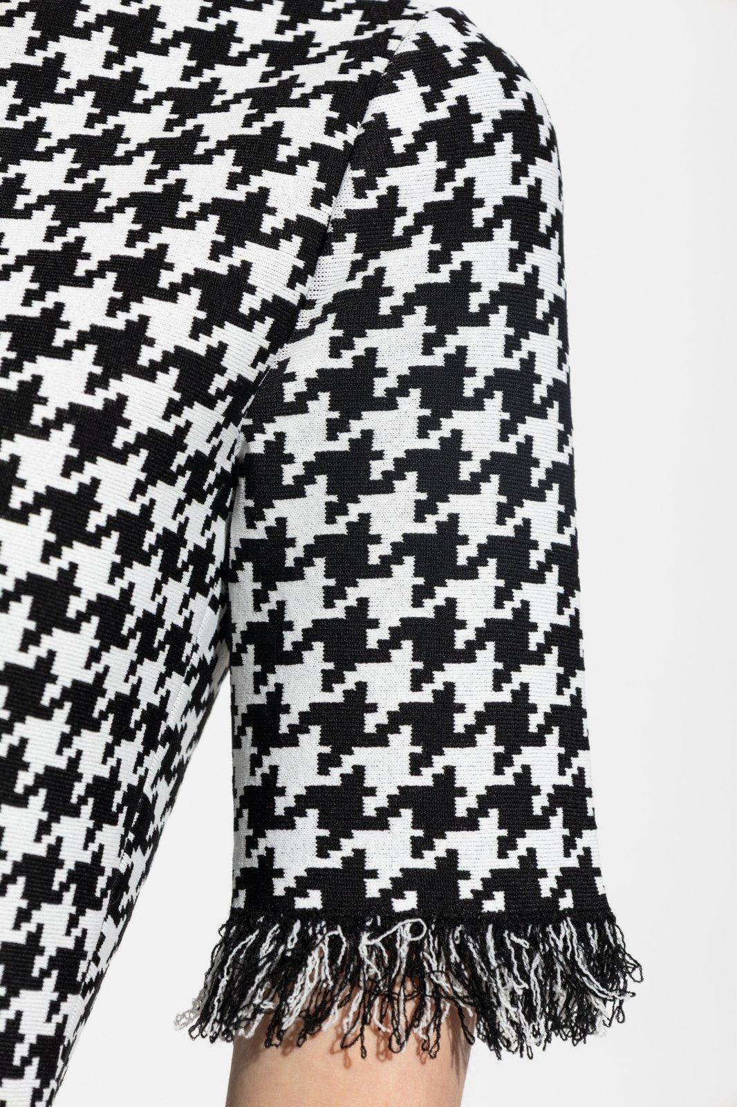 Alexander Mcqueen Fringe Trim Houndstooth Round Neckline Short Sleeves