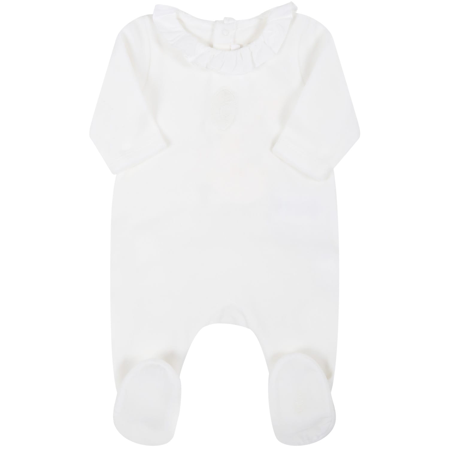 Chloé White Jumpsuit For Baby Girl With Logo