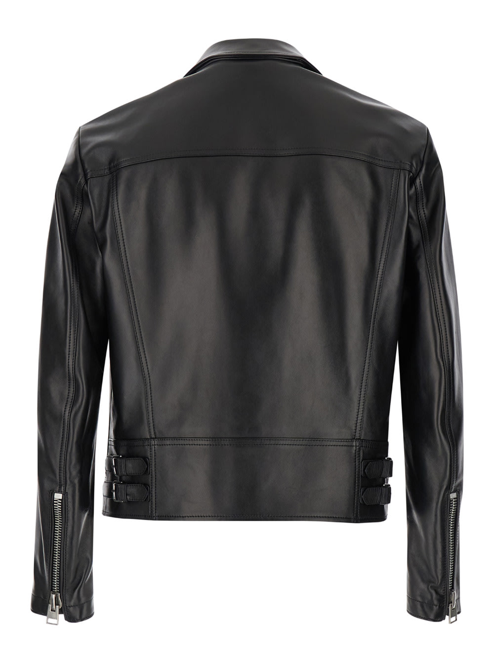 Shop Tom Ford Black Asymmetric Biker Jacket In Leather Man