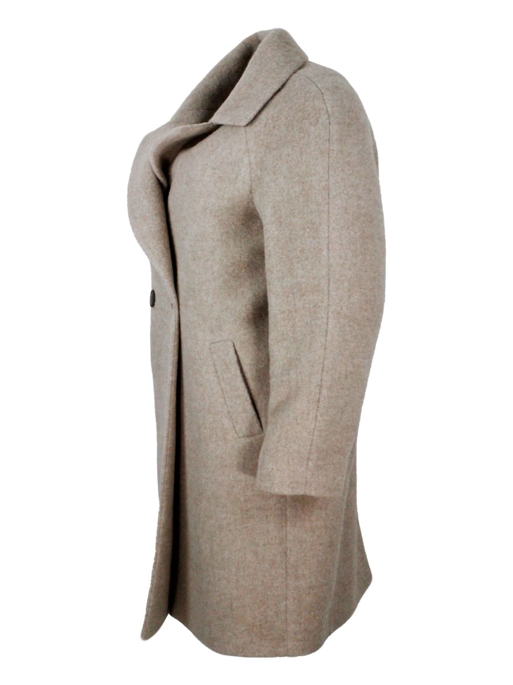 Shop Barba Napoli Double-breasted Coat Made Of Soft And Precious Alpaca And Wool With Side Pockets And Button Closure In Beige