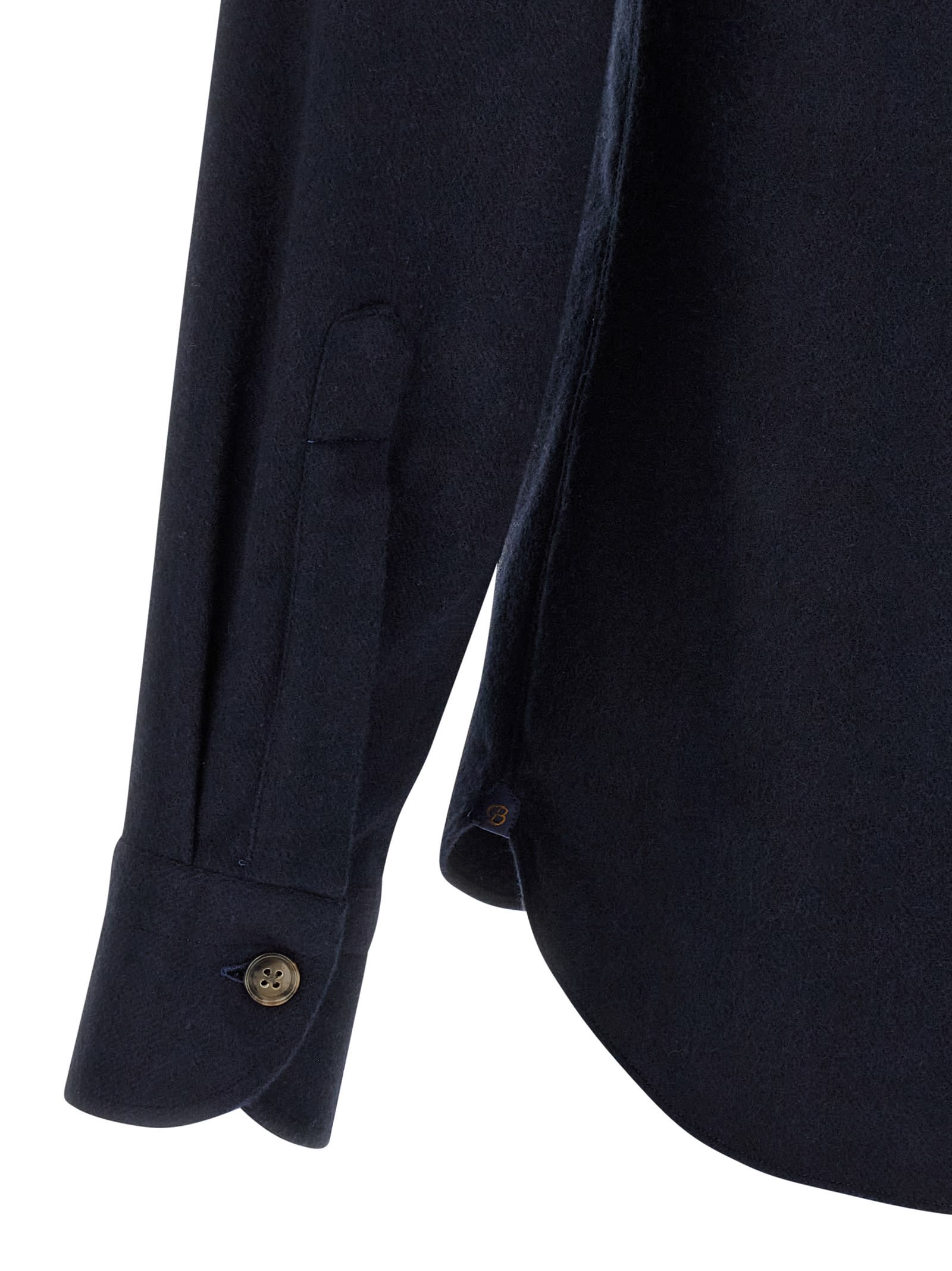Borriello Napoli Structured Cotton Flannel Shirt With Buttoned Pockets In Blue