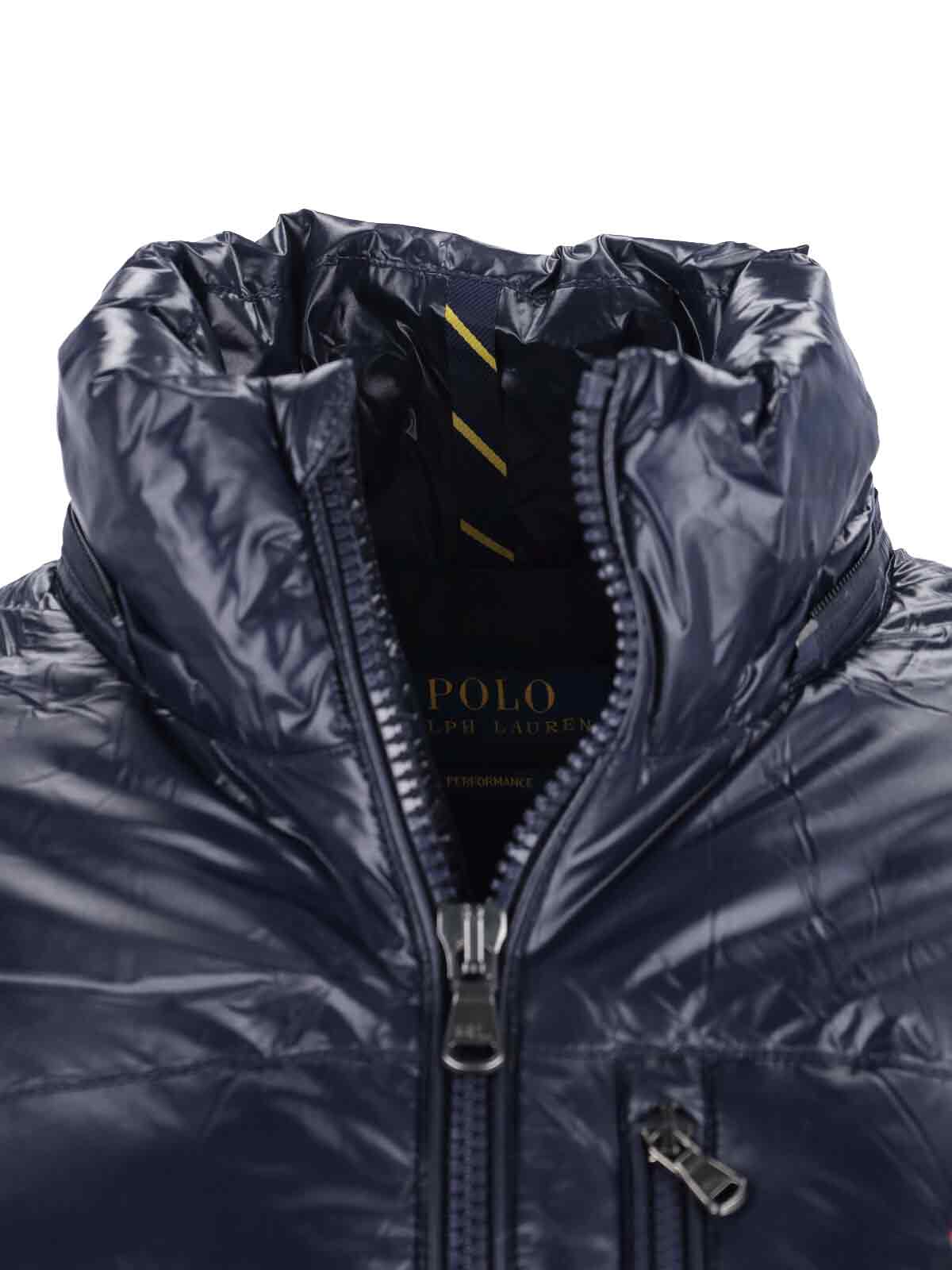 Ralph Lauren Hooded Quilted Bomber Jacket Zip Pockets In Blue