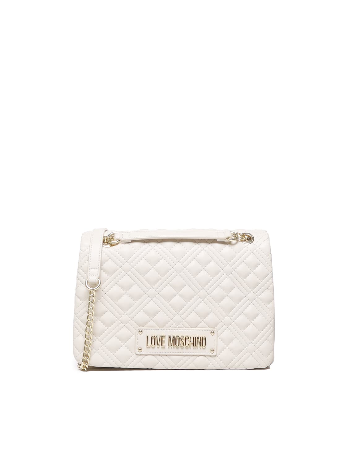 Love Moschino Quilted Bag With Logo Plaque In Ivory