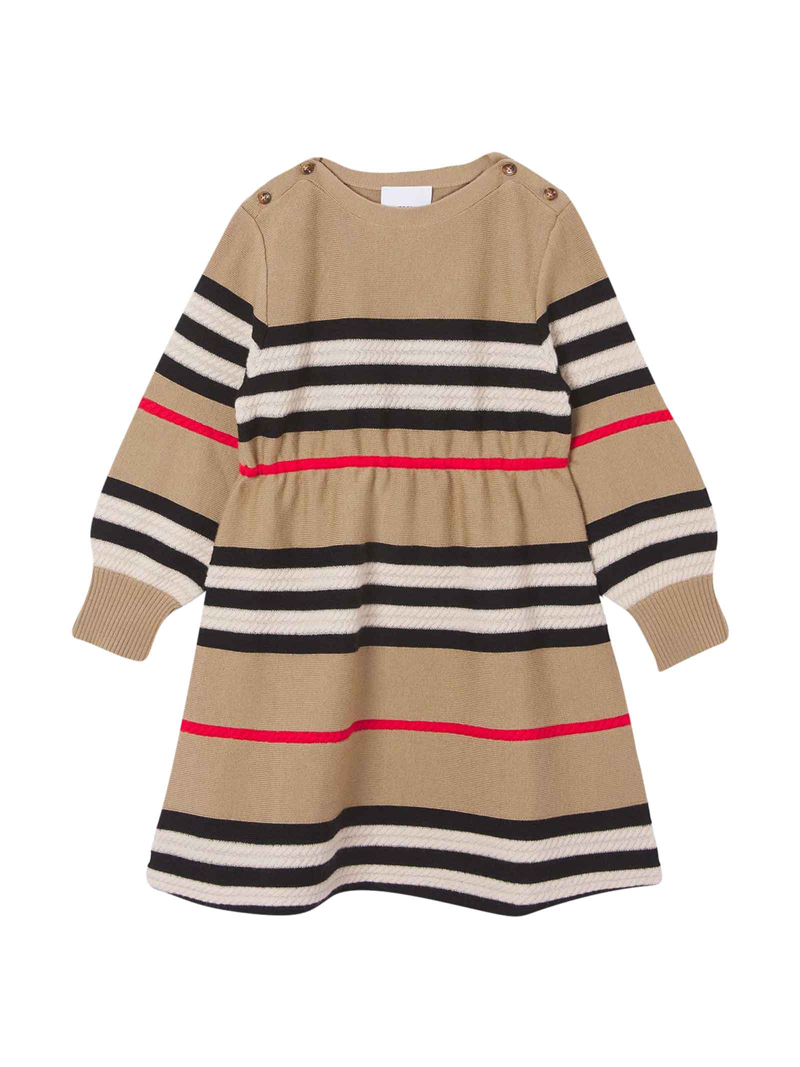 Burberry Beige Dress With Iconic Striped Pattern