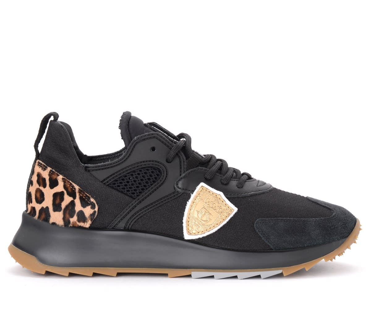 Philippe Model Sneaker Royale Model In Black Fabric With Animalier Print