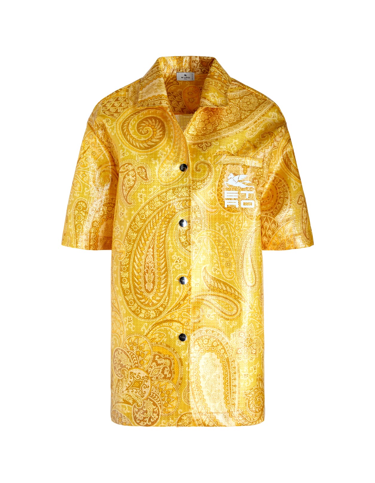 Etro Woman Yellow Liquid Paisley Waterproof Short Sleeve Shirt
