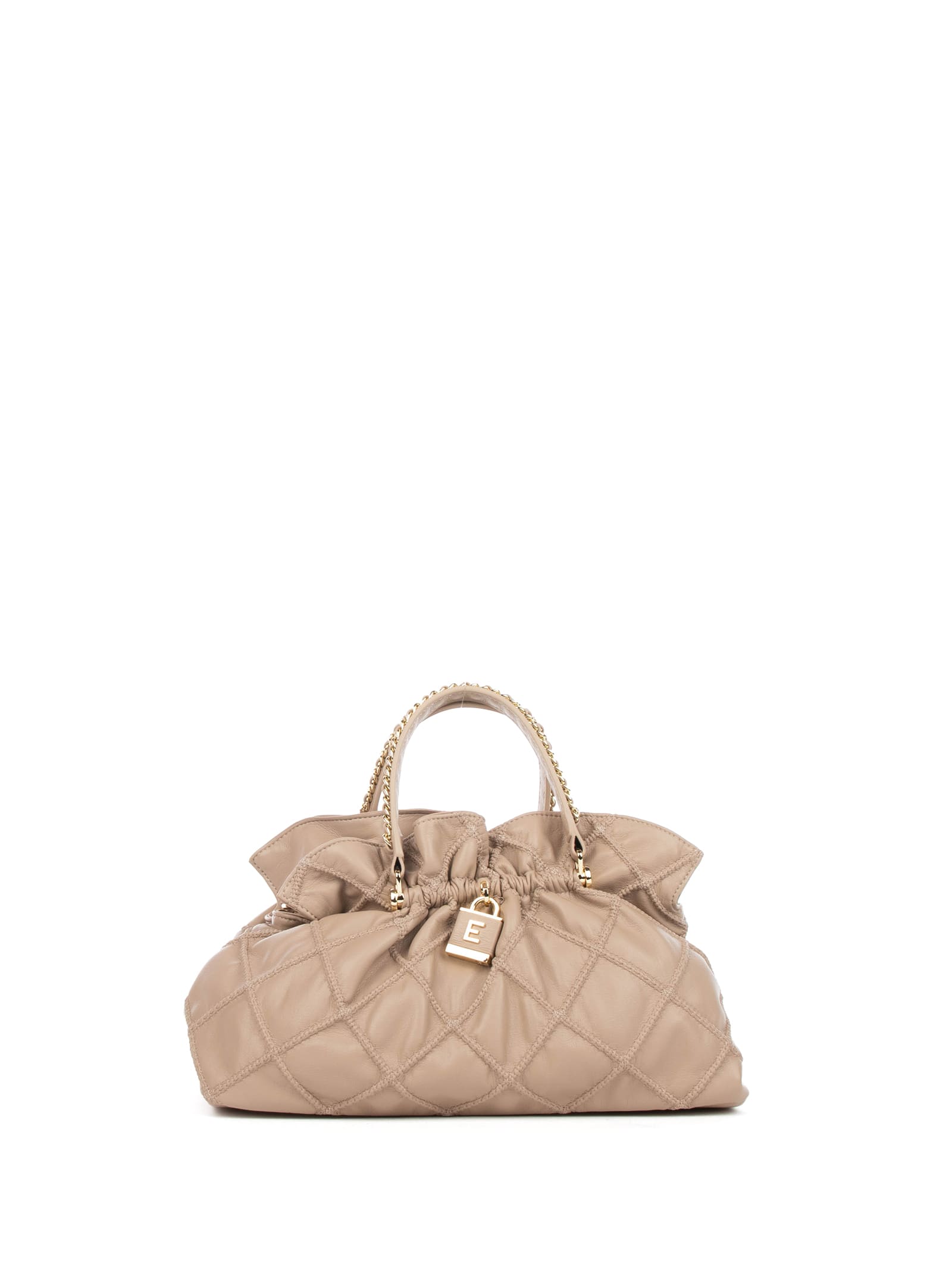 Double Handle Bag Sand Small Embossed In Eco Leather