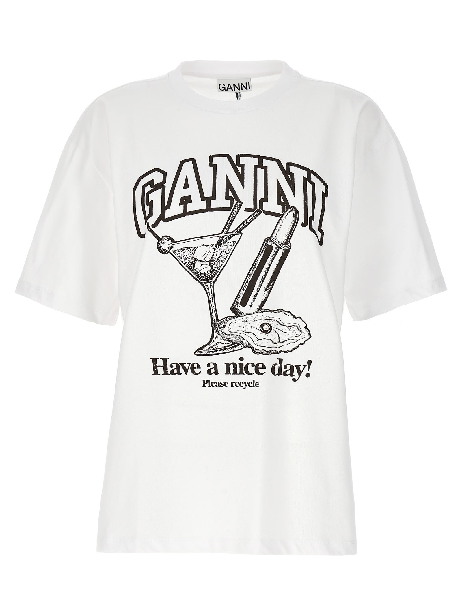 Shop Ganni Cocktail T-shirt In White
