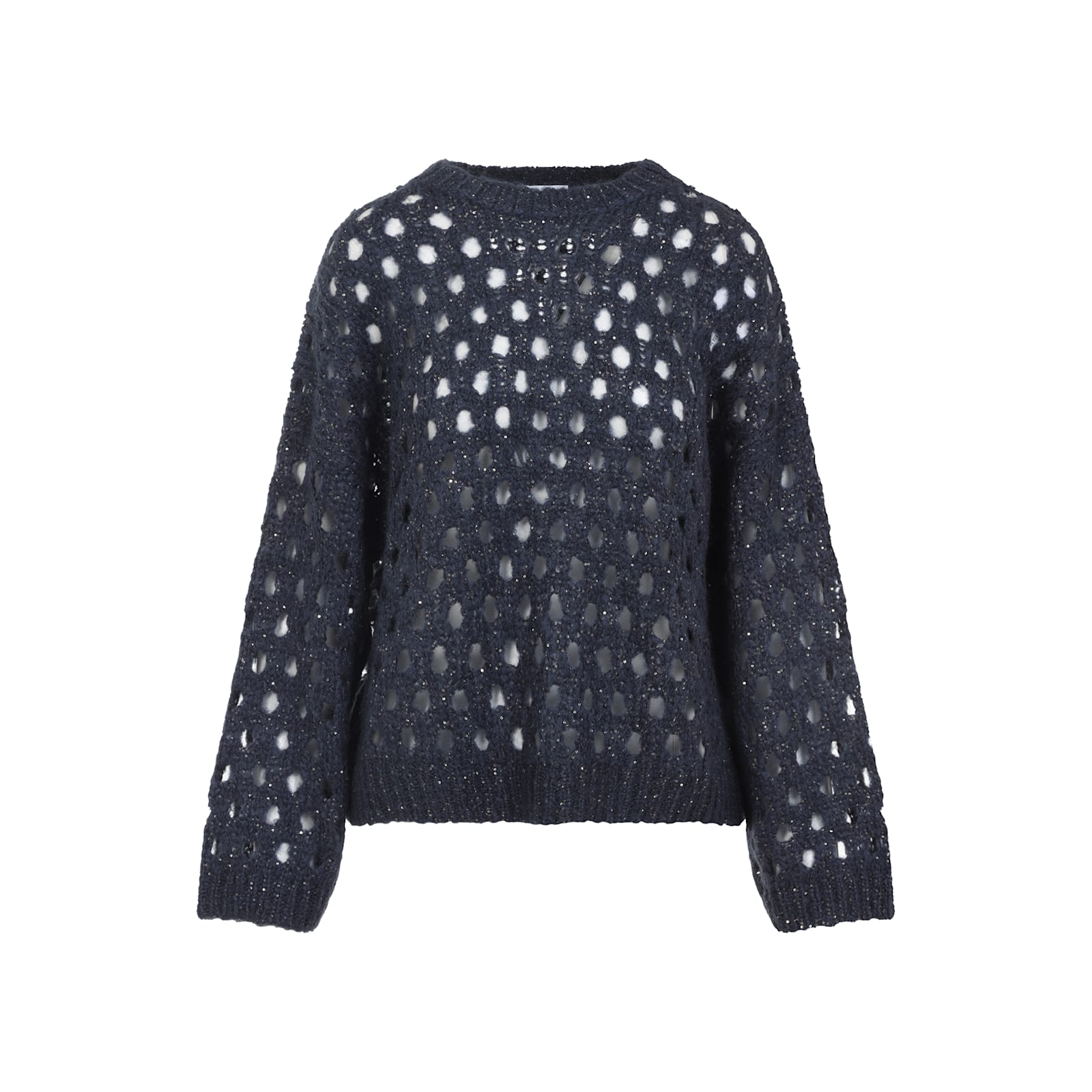 Brunello Cucinelli Metallic Crewneck Knitwear Sheer Texture In Blue