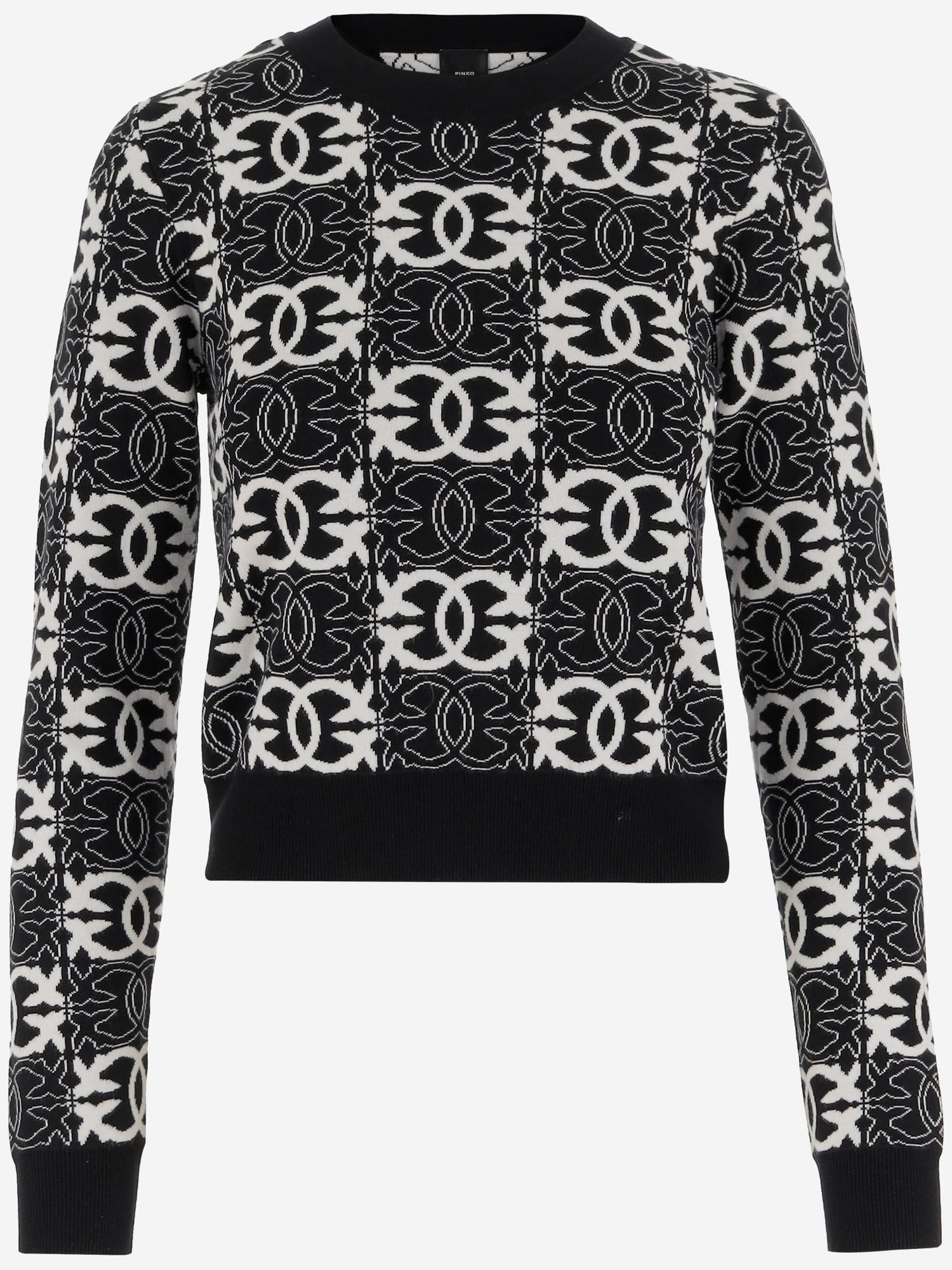 Pinko Jacquard Viscose Blend Crewneck Sweater In Black