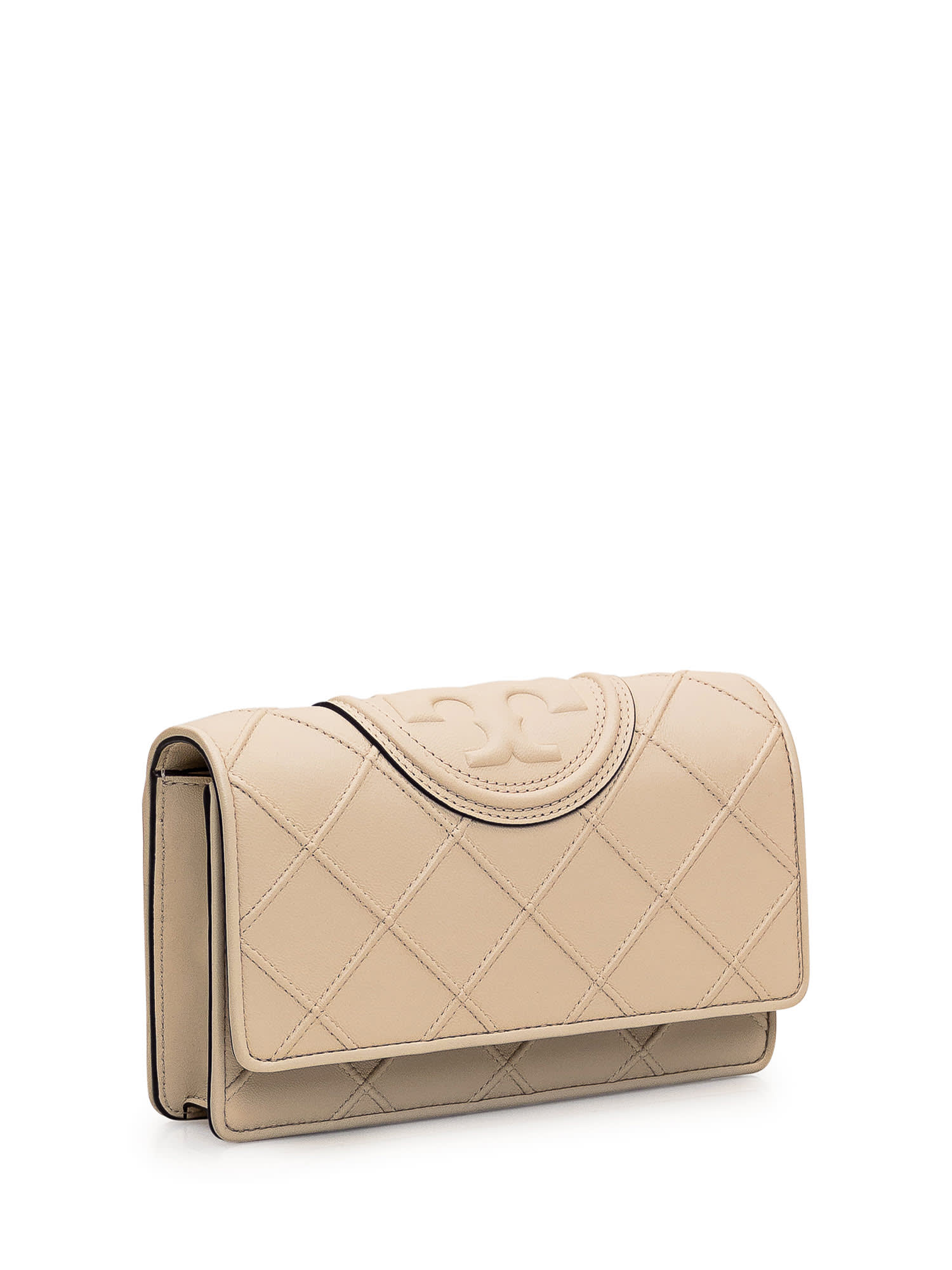 Shop Tory Burch Fleming Wallet In New Cream