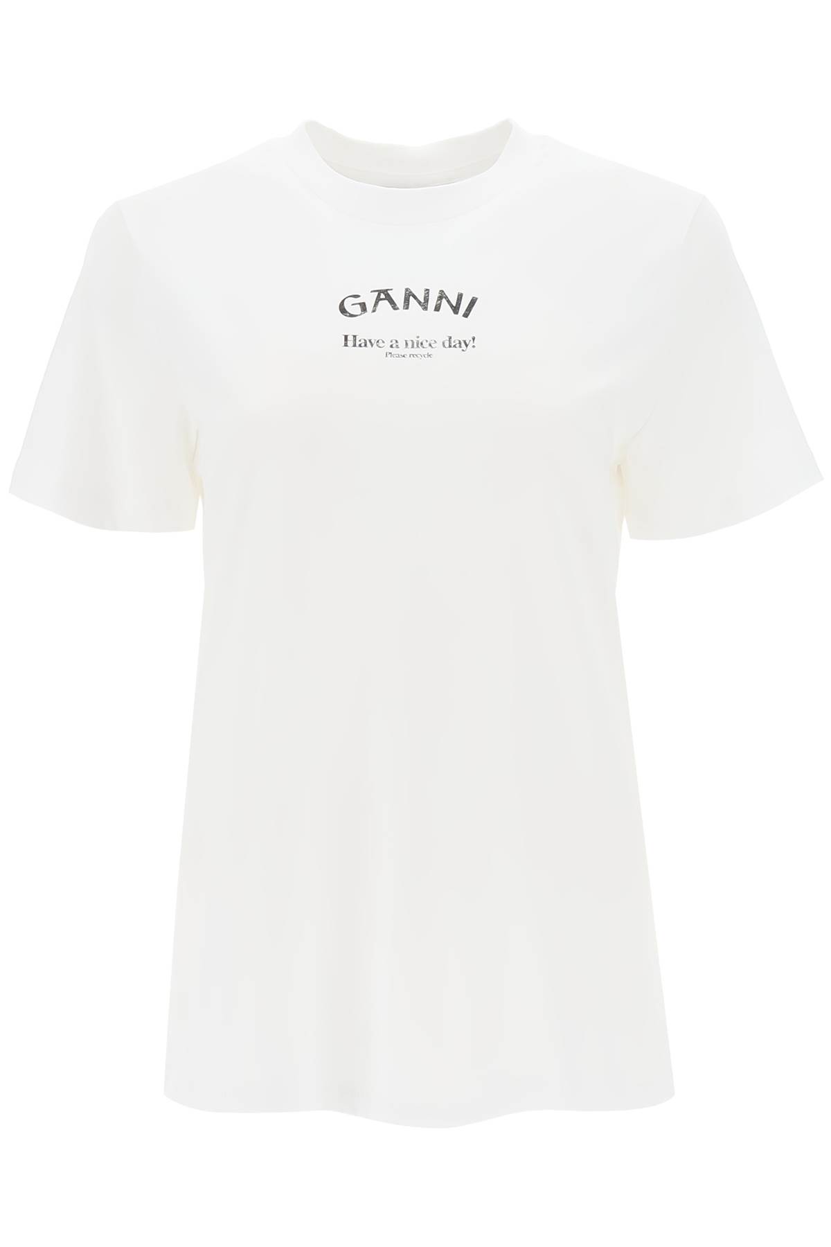 Shop Ganni Lettering Print T-shirt In Bianco