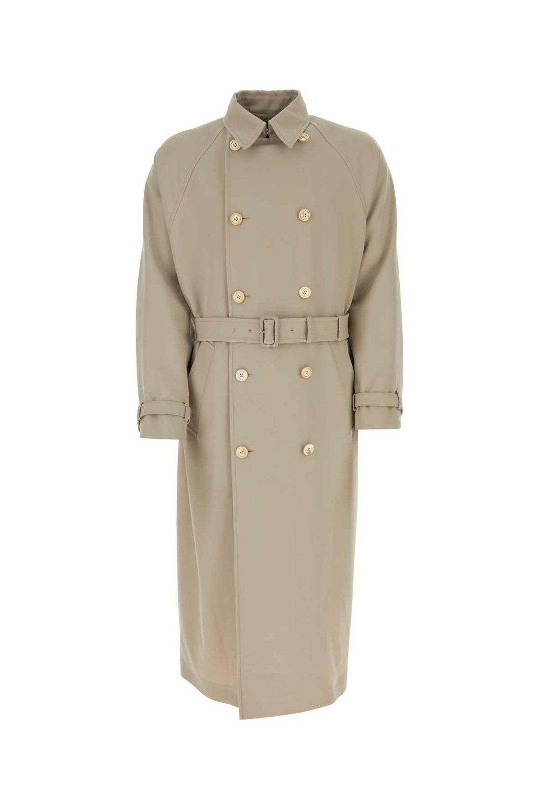Shop Prada Belted Button-up Coat In Rope